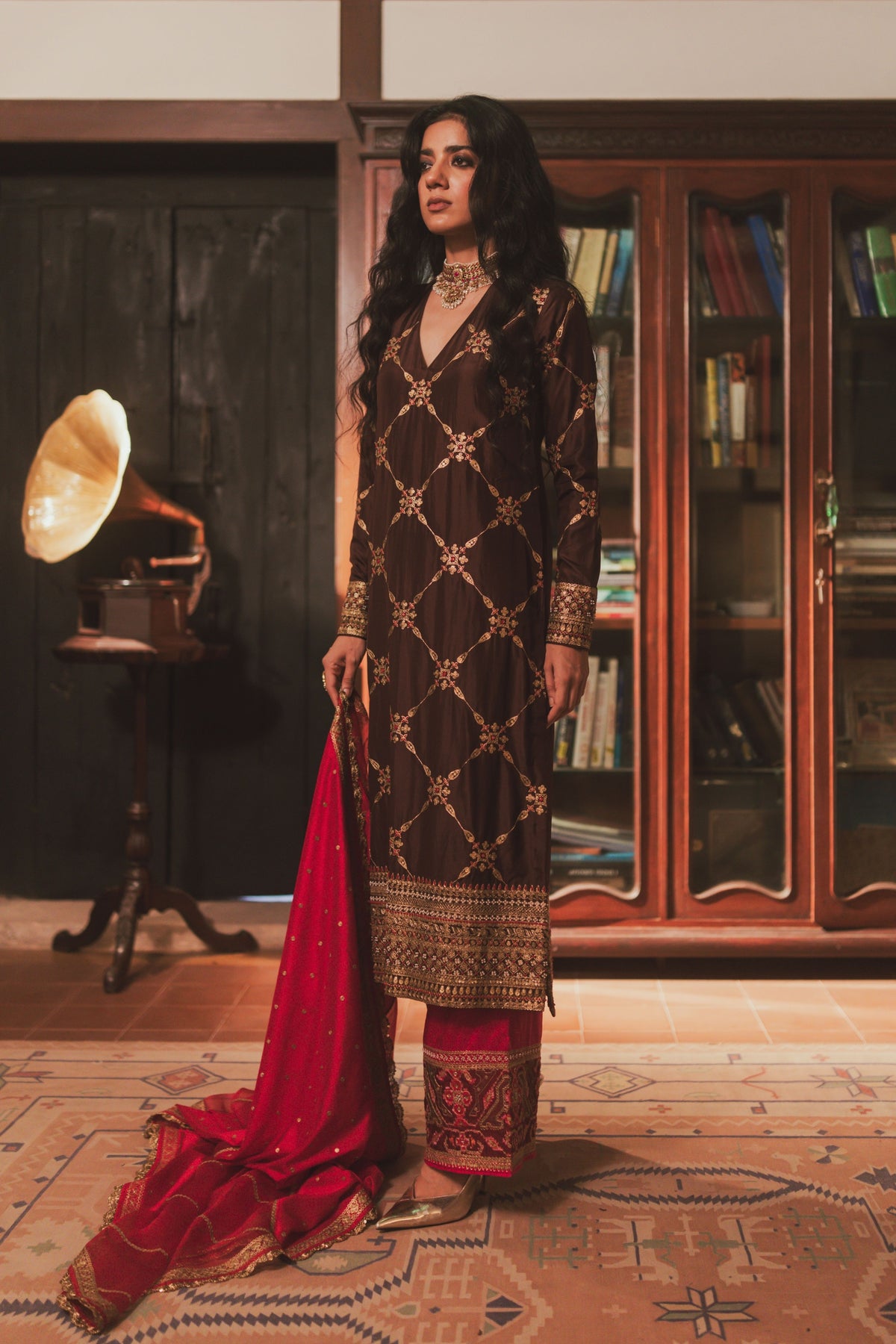 Red Organza Dupatta