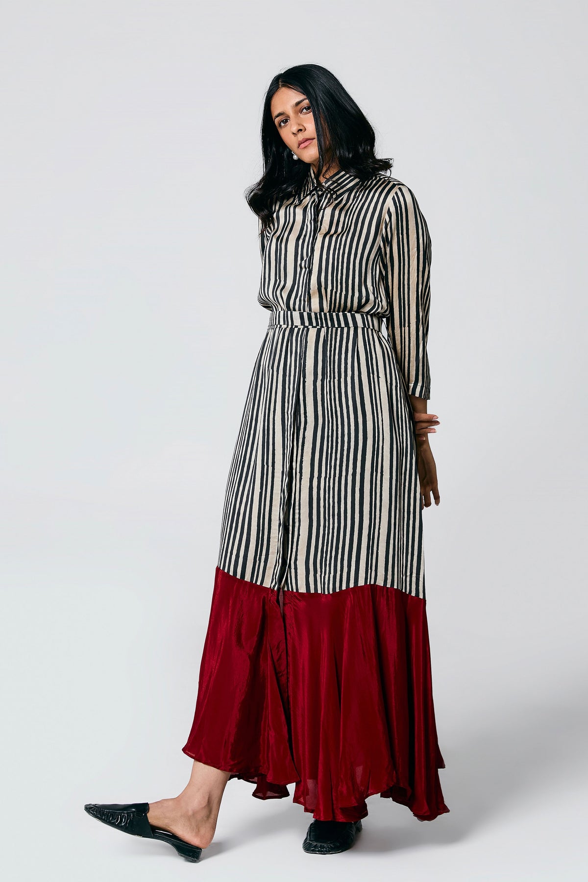 Ajrakh Stripes Dress With Belt