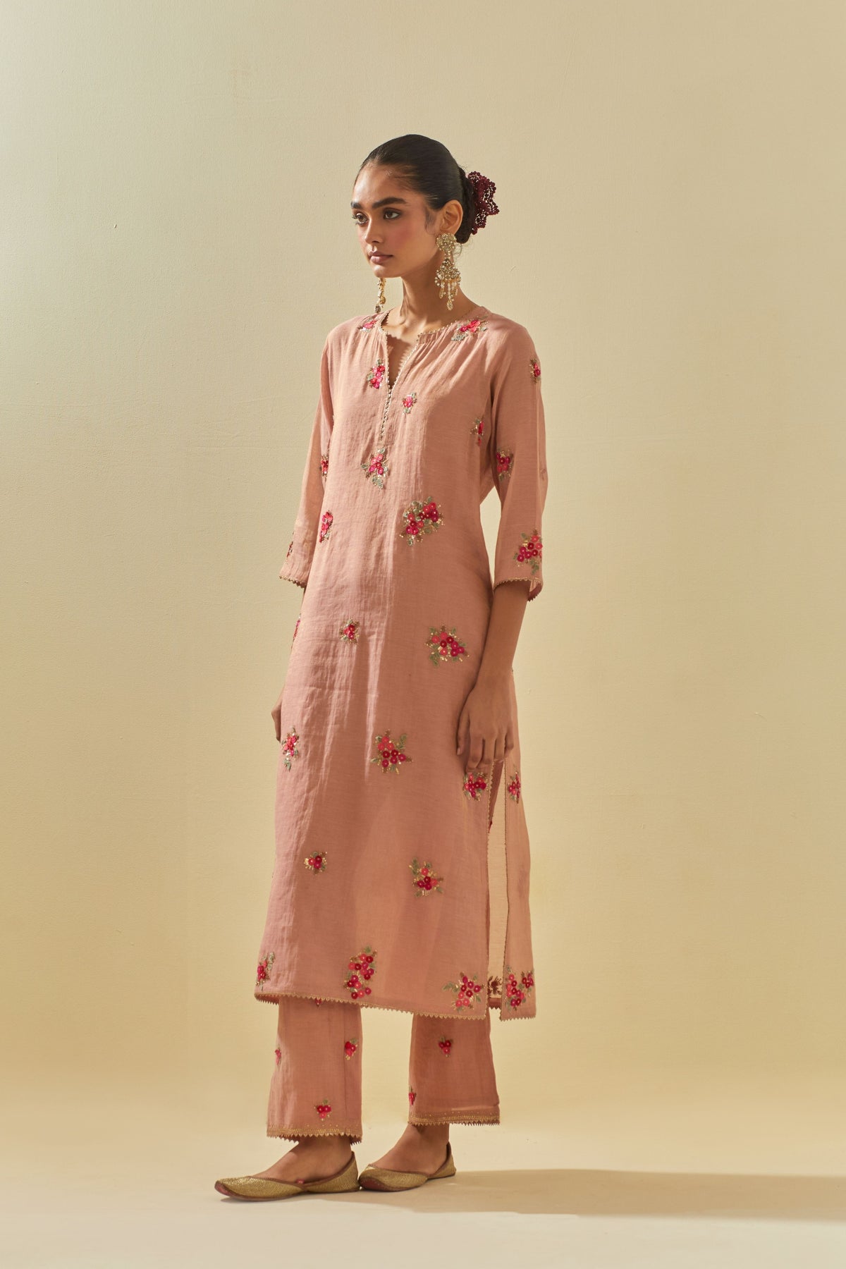 Pink Tissue Kurta With Pants