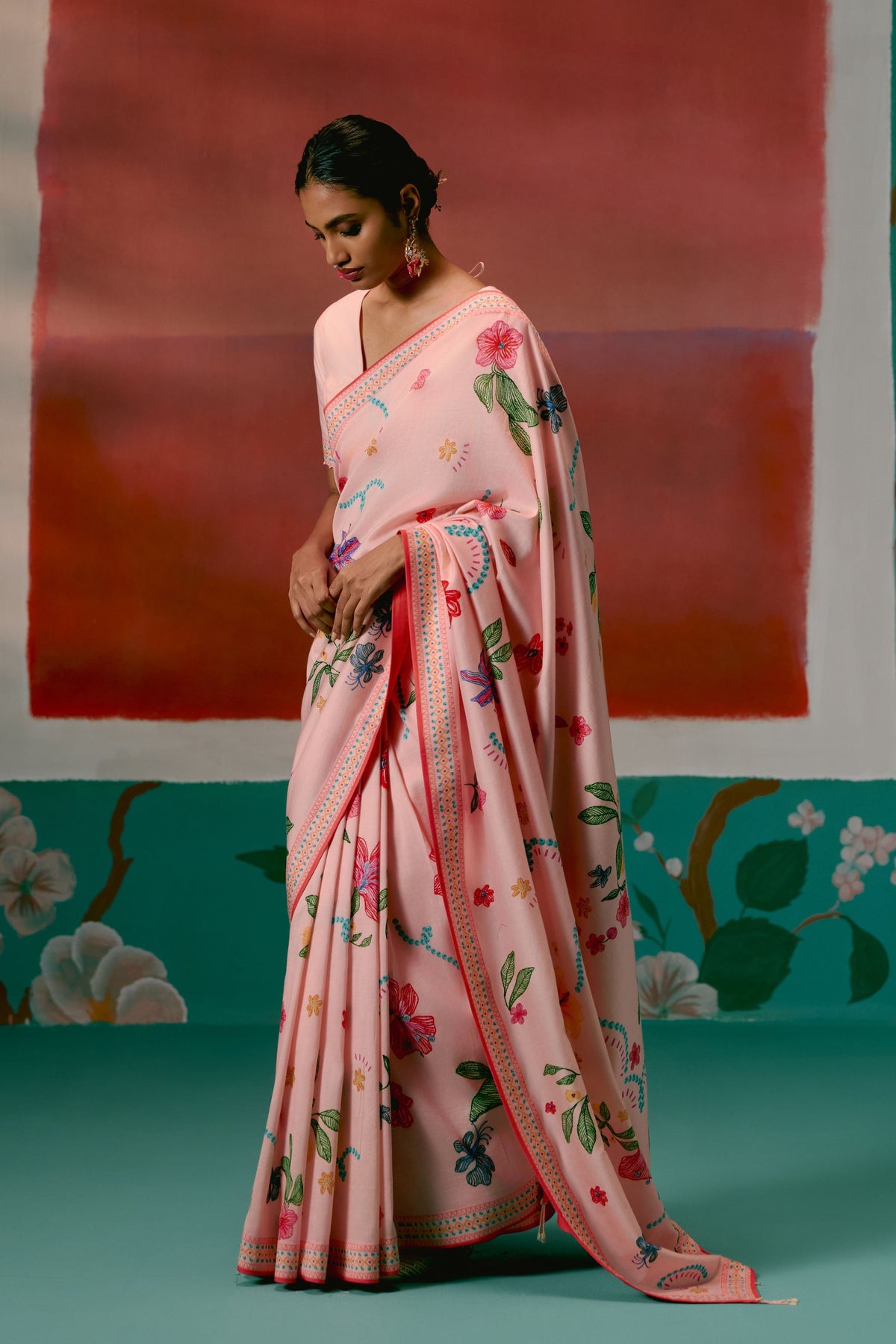 Dusty Pink Floral Saree