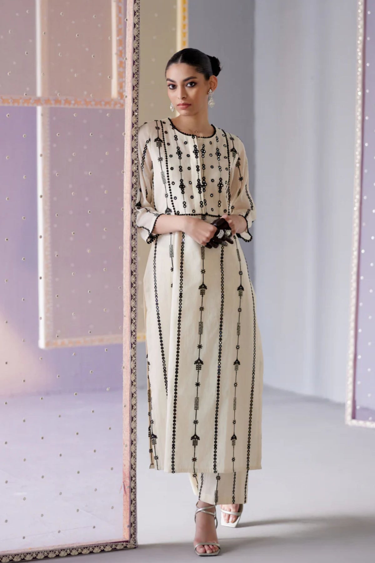 Criss Cross Embroidery Kurta Set
