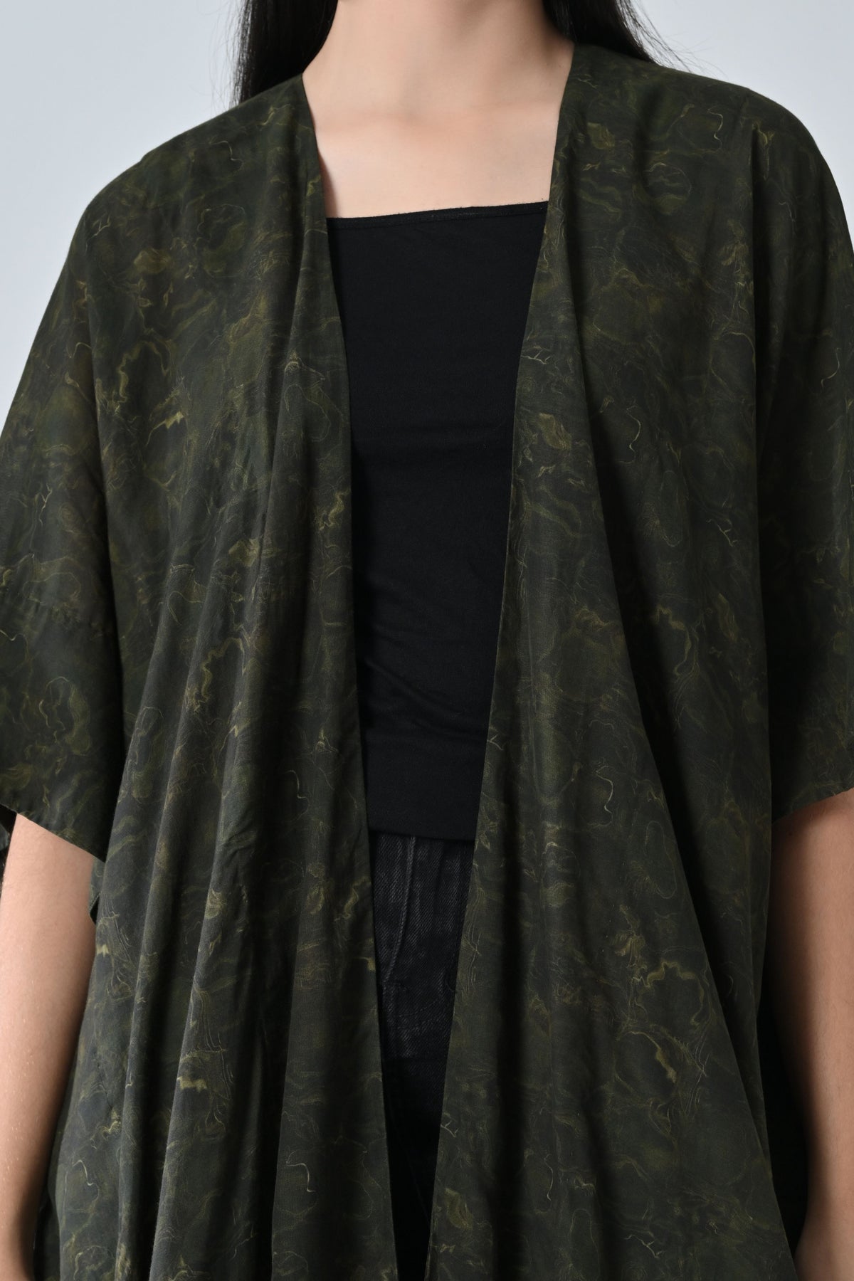 Olive Moss Draped Overlay Kaftan
