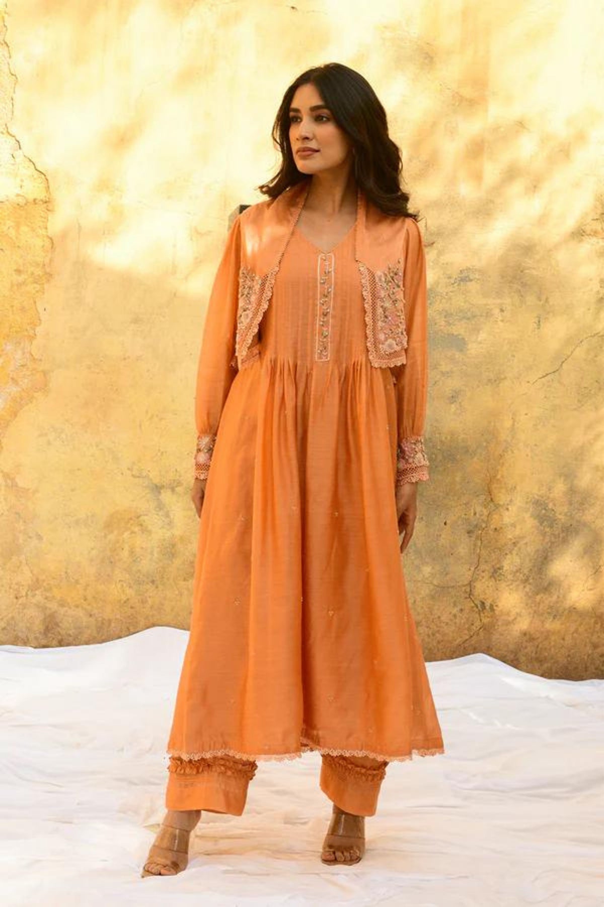 Peach Mystic Knot Jacket Kurta Set