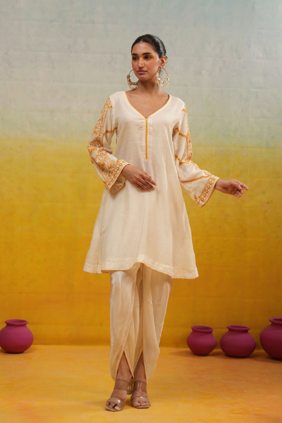 White Tunic and Tulip Salwar Set