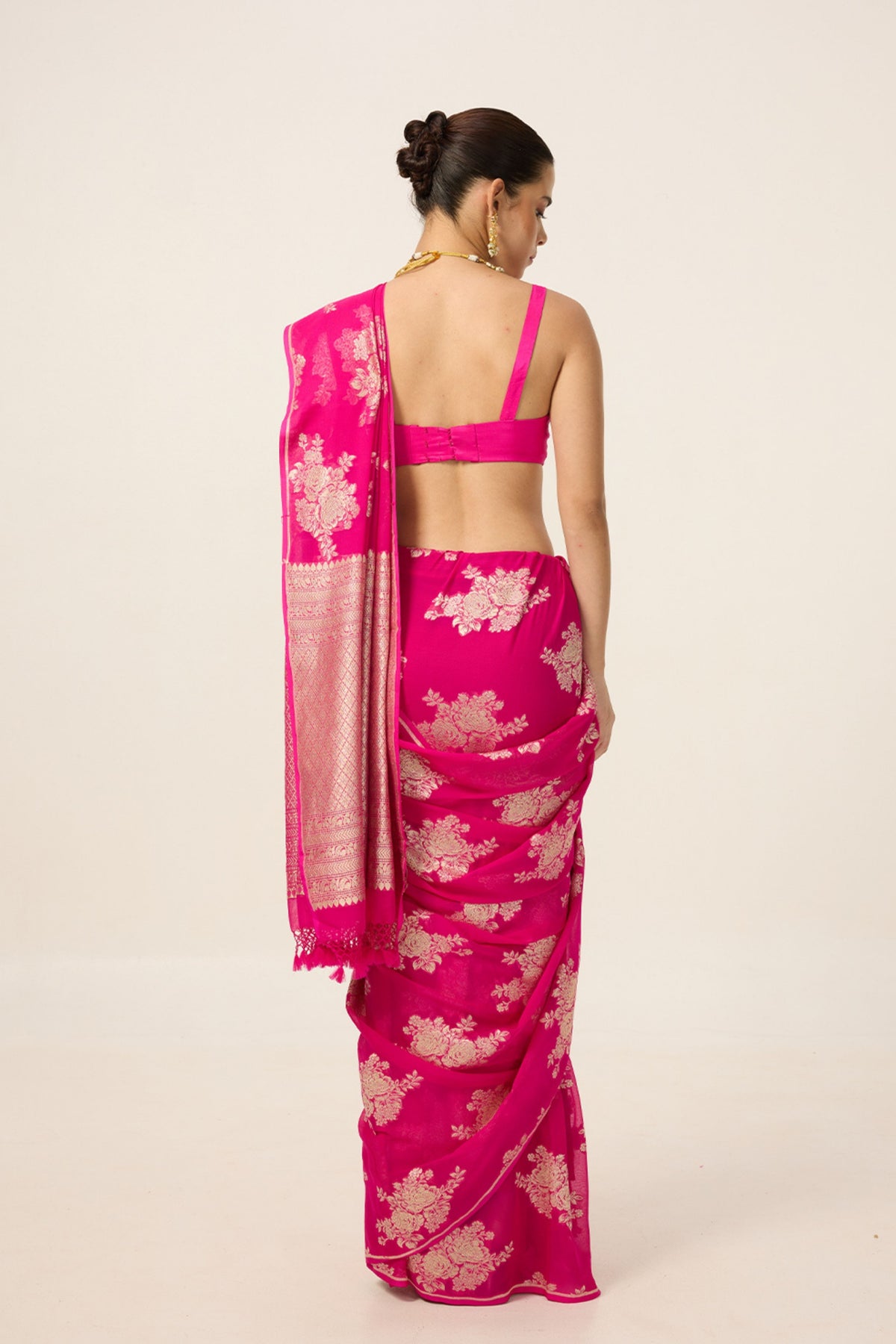 Hot Pink Chiffon Saree