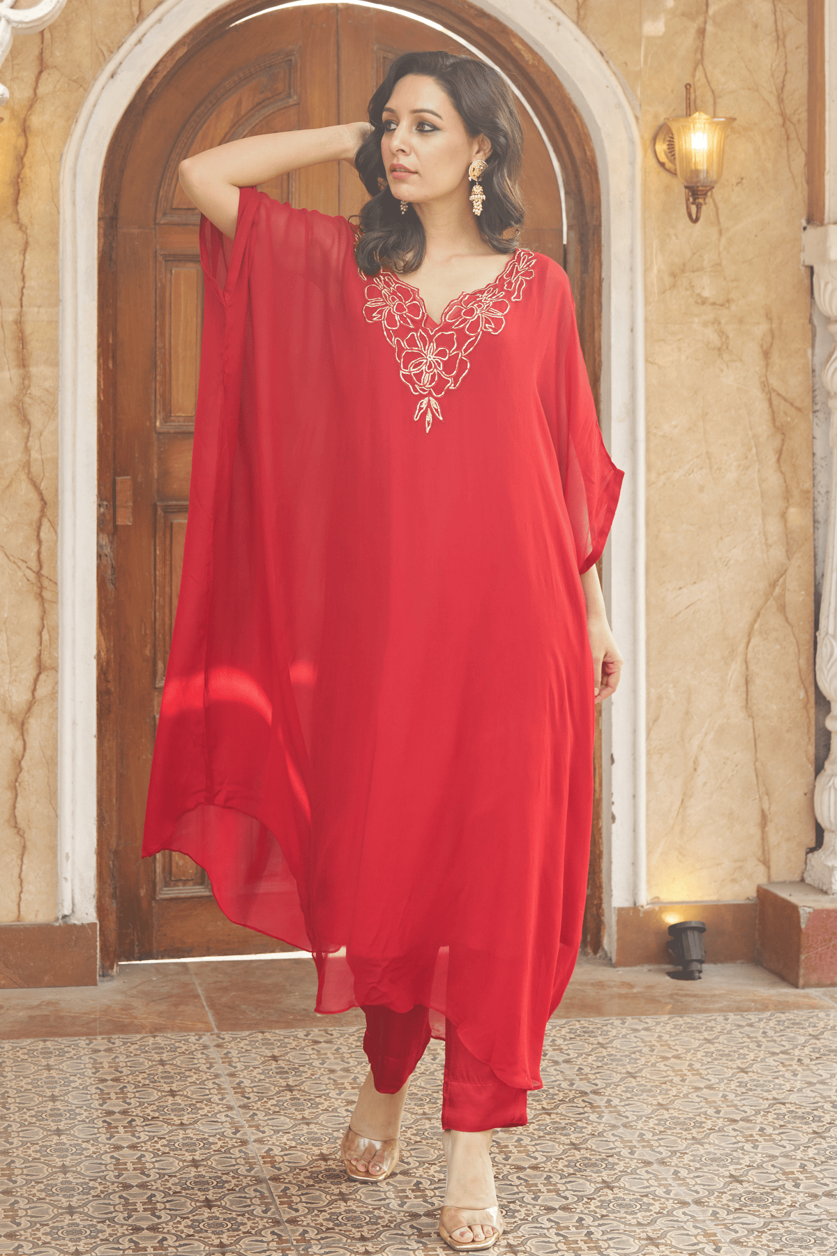 Ruya Red Kaftan Set
