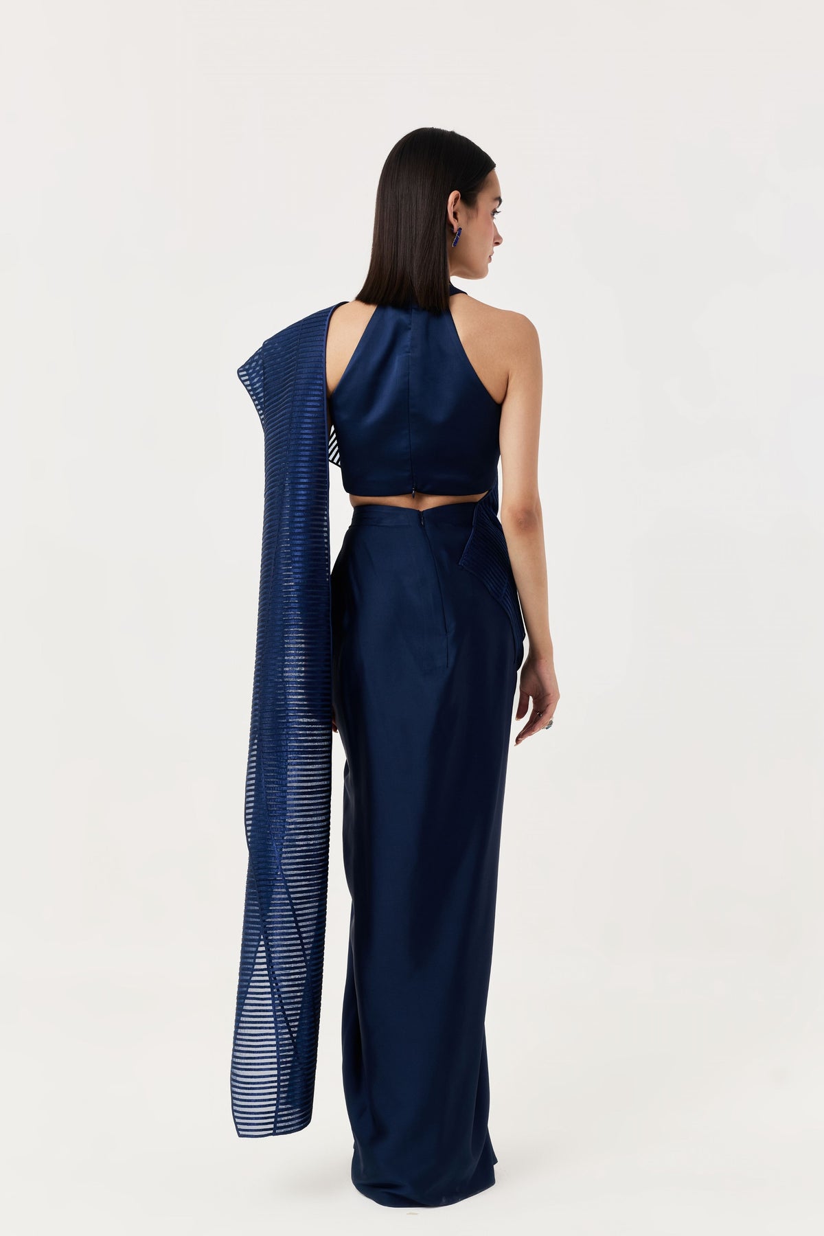 Layered Navy Wave Pre-Stitched Saree