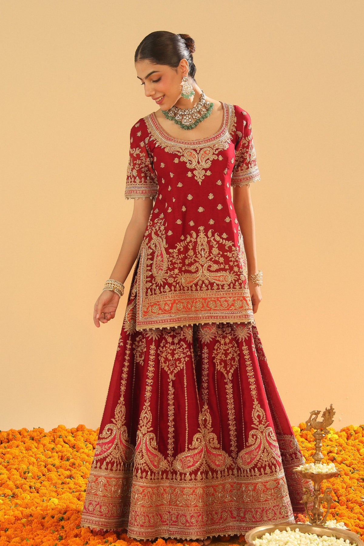 Deep Red Sharara Set