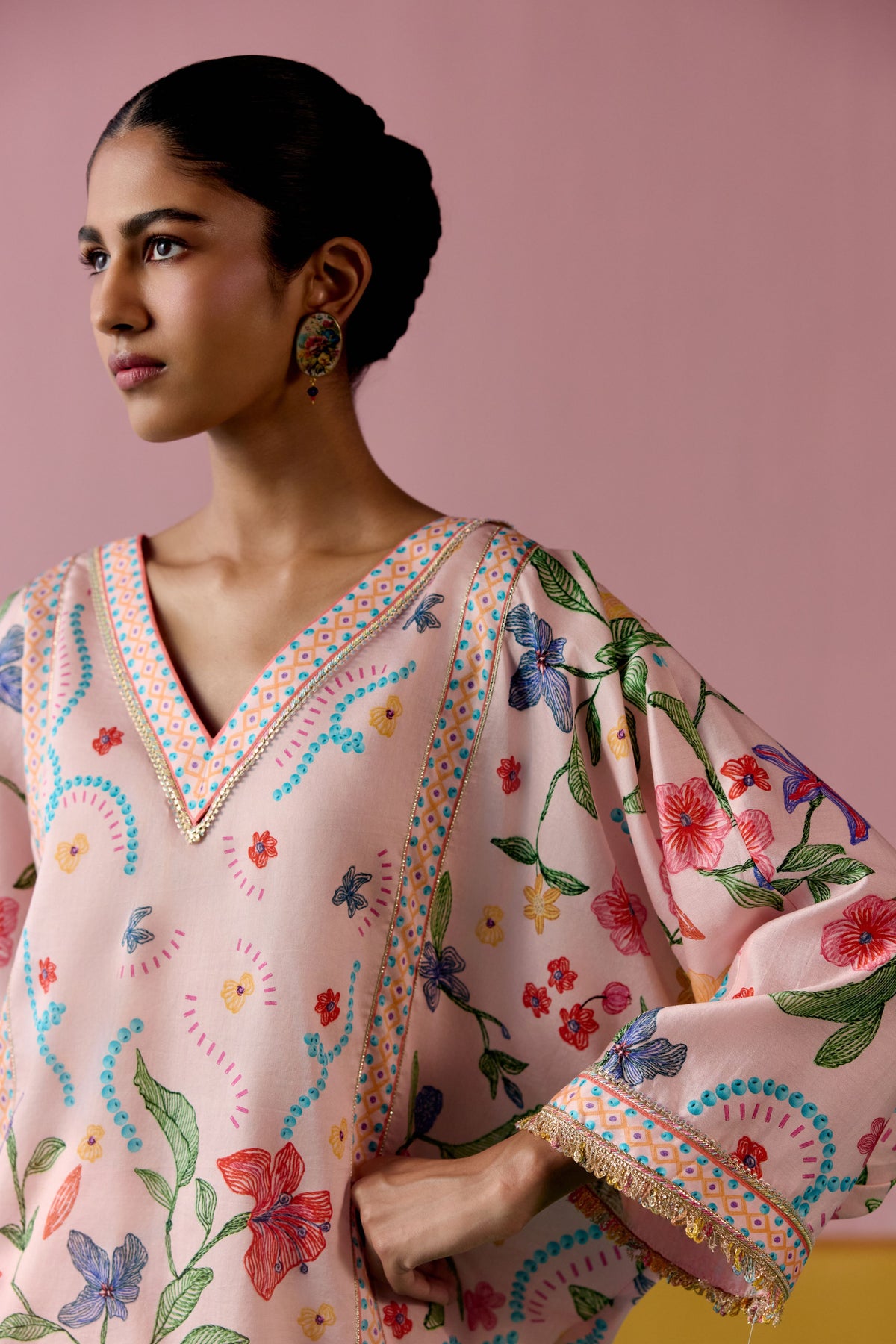 Dusty Pink Floral Short Kaftan Set