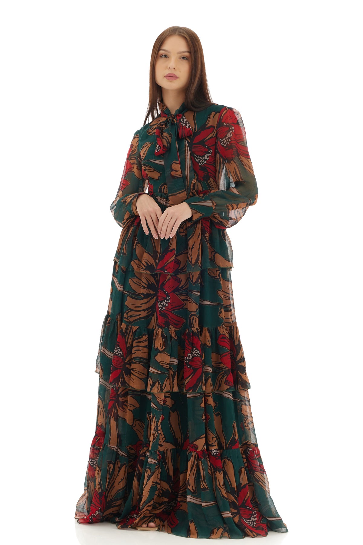 Green and Orange Long Dress