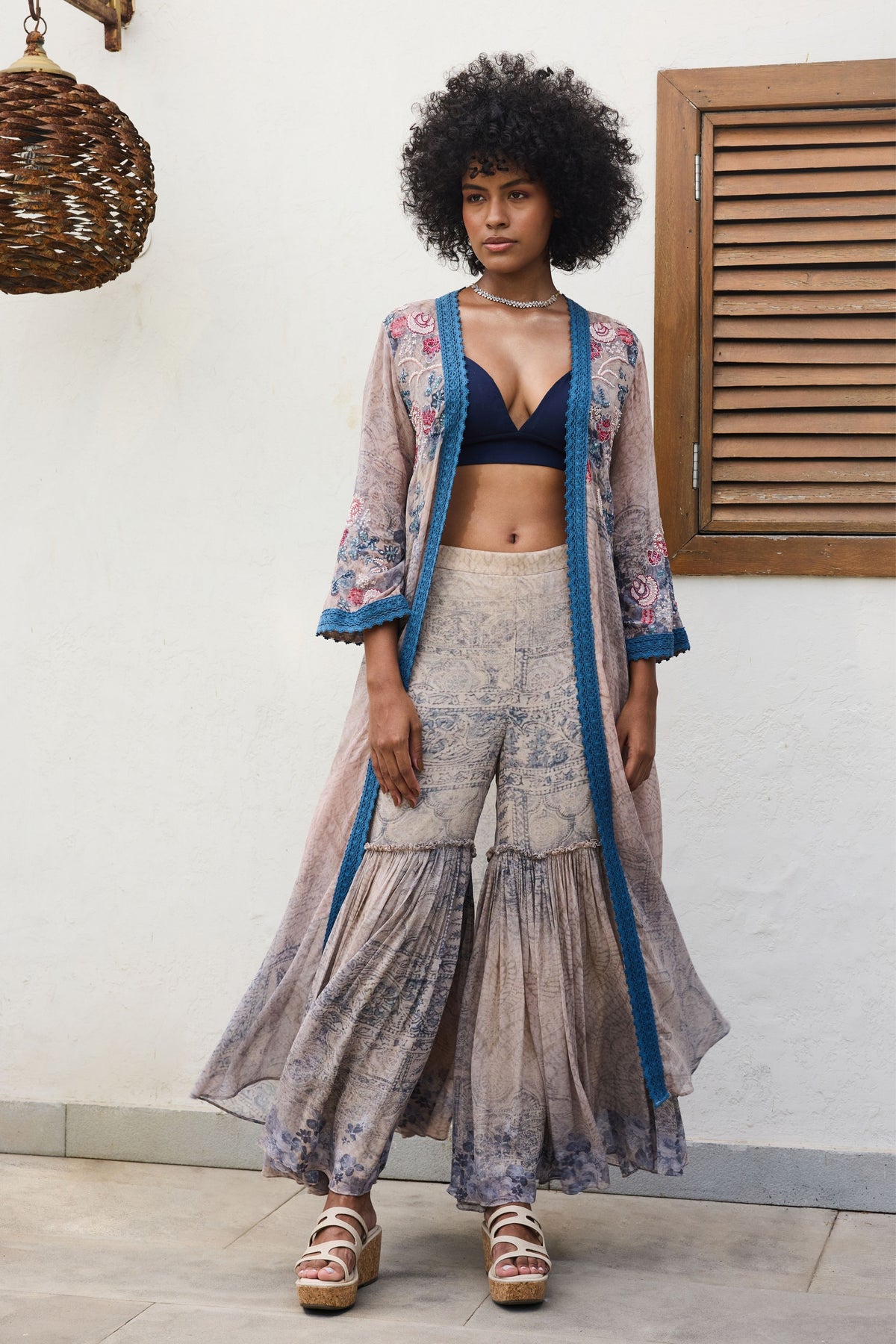 Ira Blue Printed Cape Set