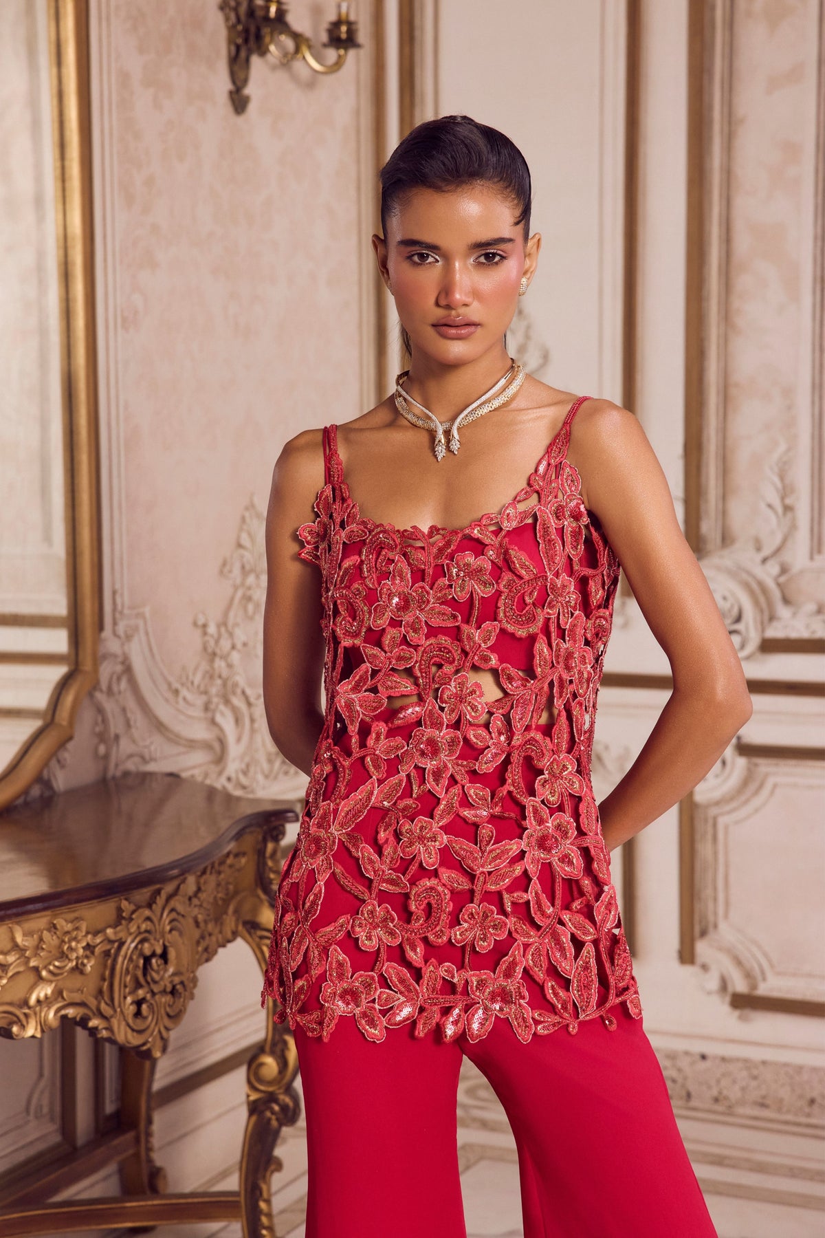 Magenta Cut Work Kurta and Pants