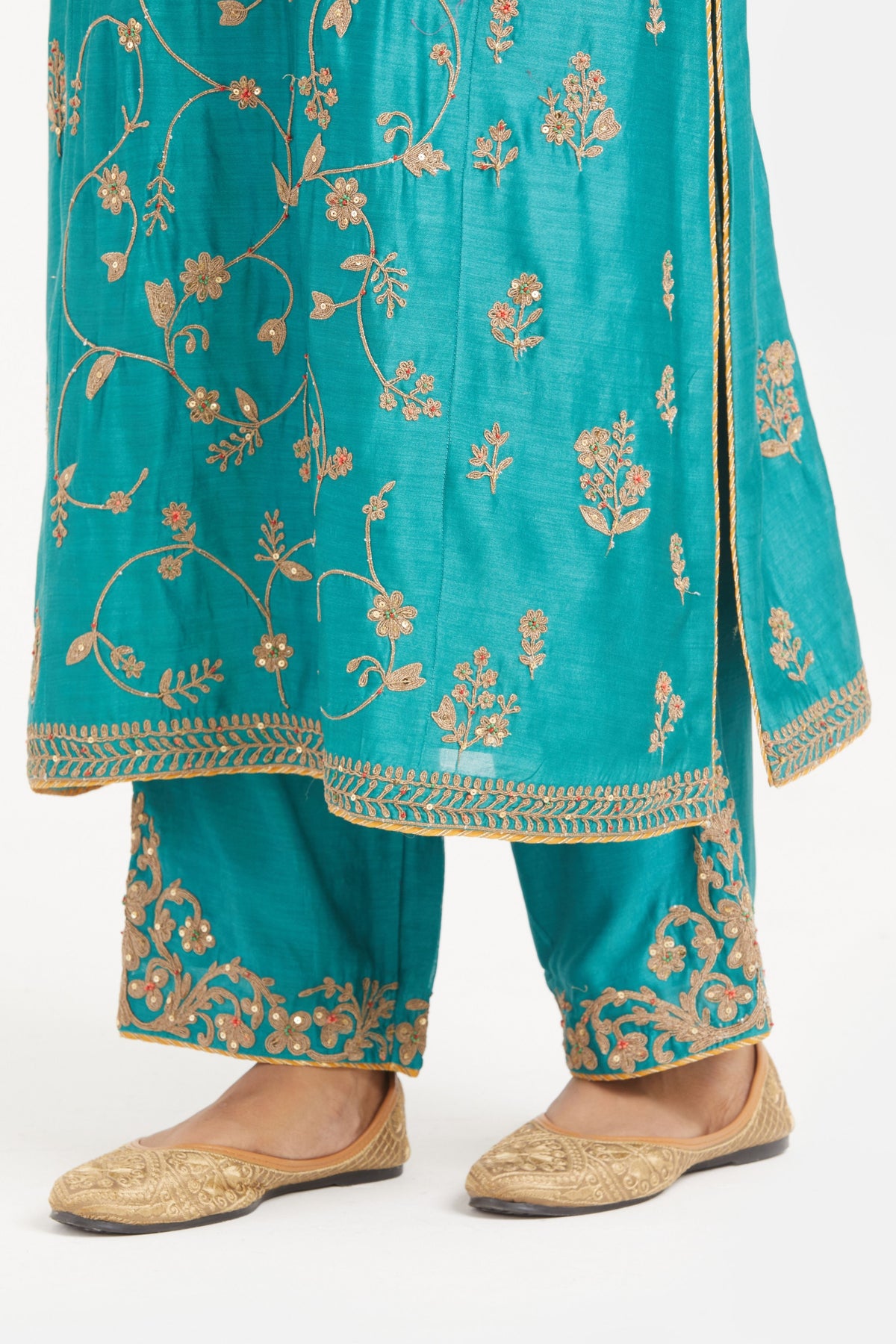 Teal Chanderi Kurta Set