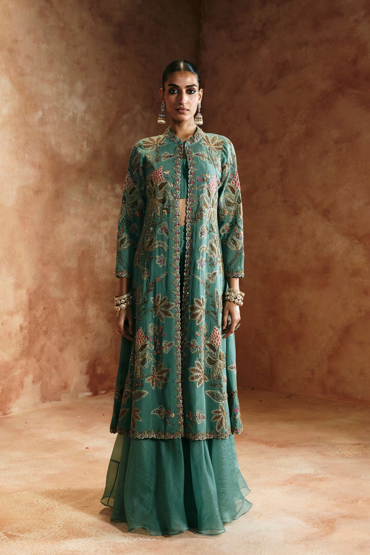 Coral Blue Sindh Zardozi Jacket Set