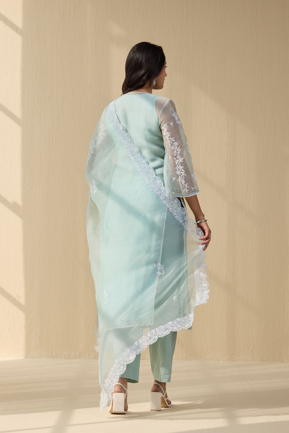 Powder green Embroidered Organza Suit