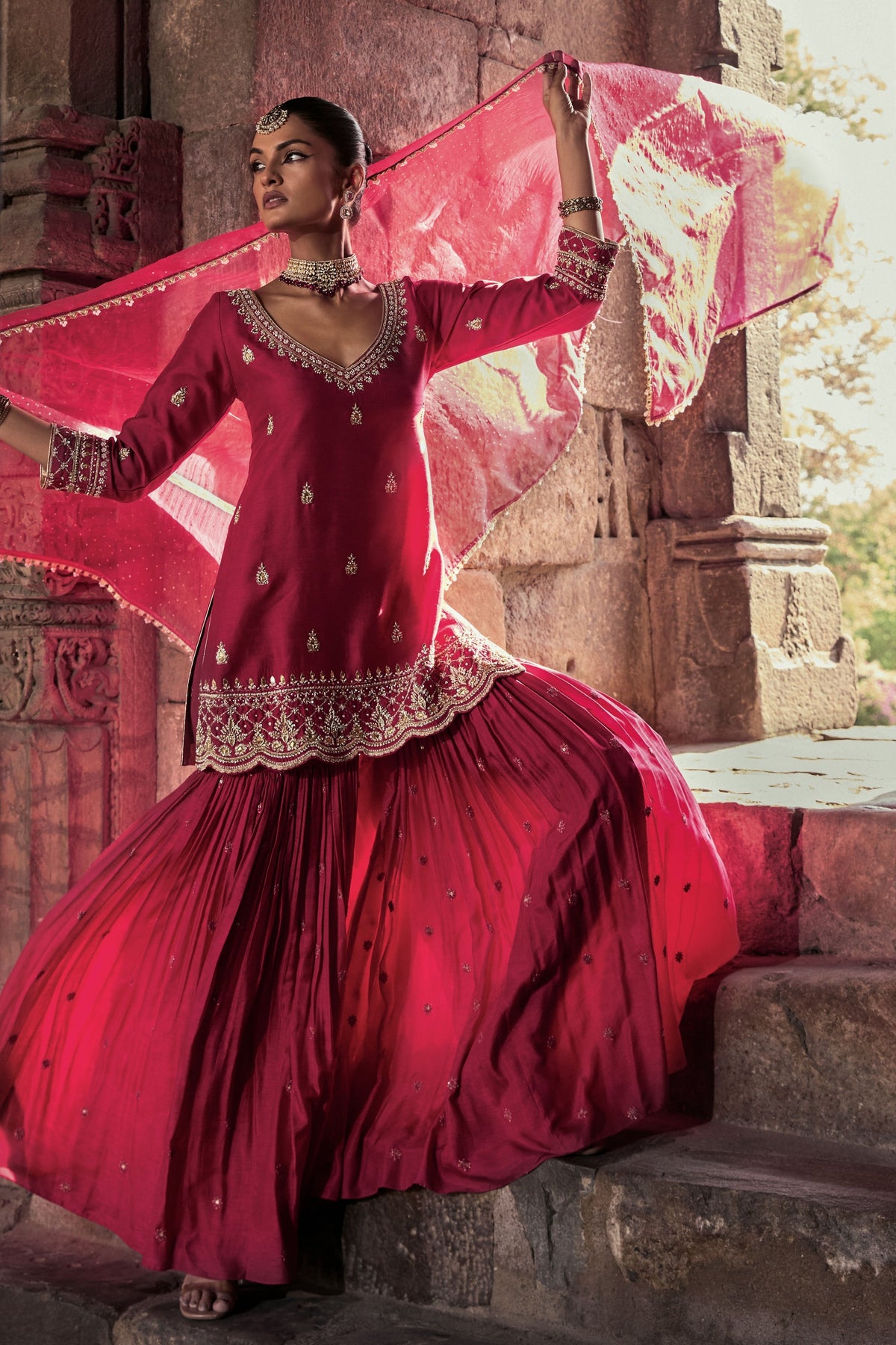 Ambar Magenta Gharara Set