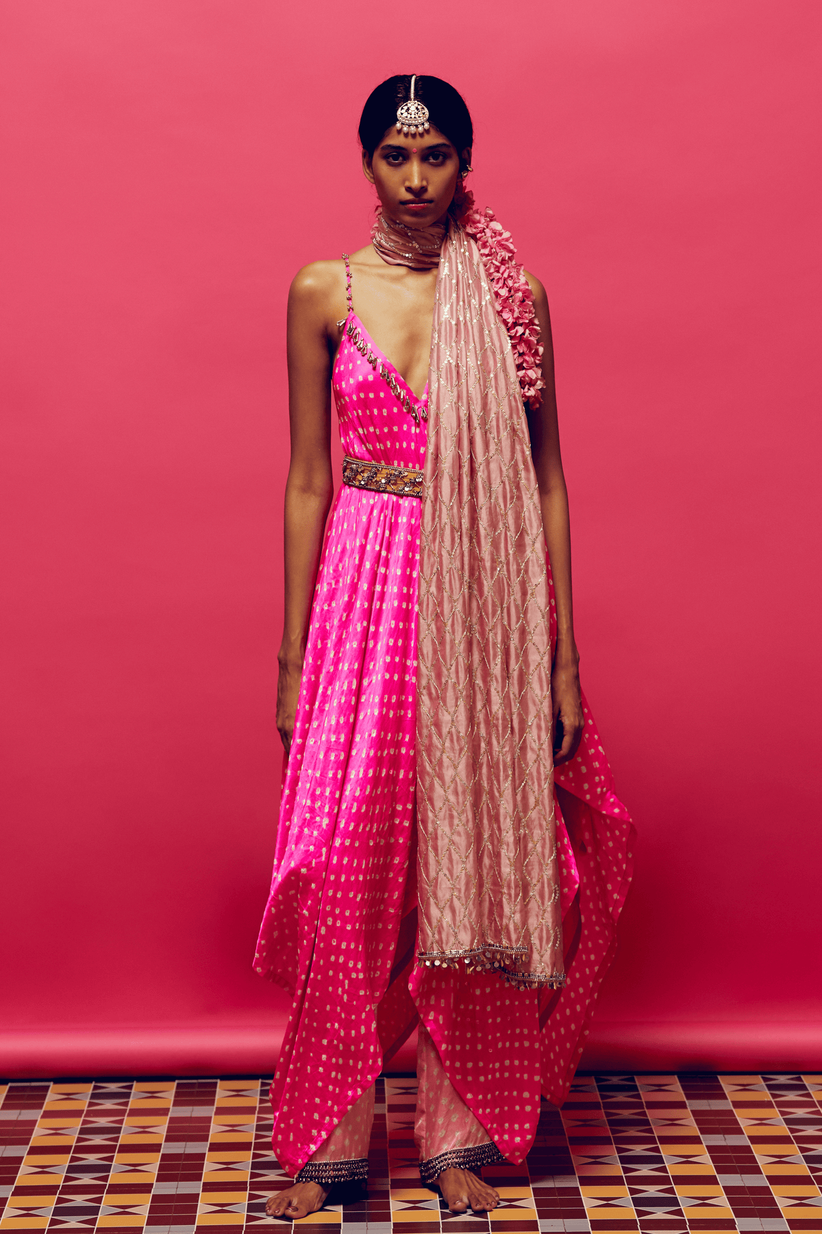 Neon Pink Bandhani Kurta Set