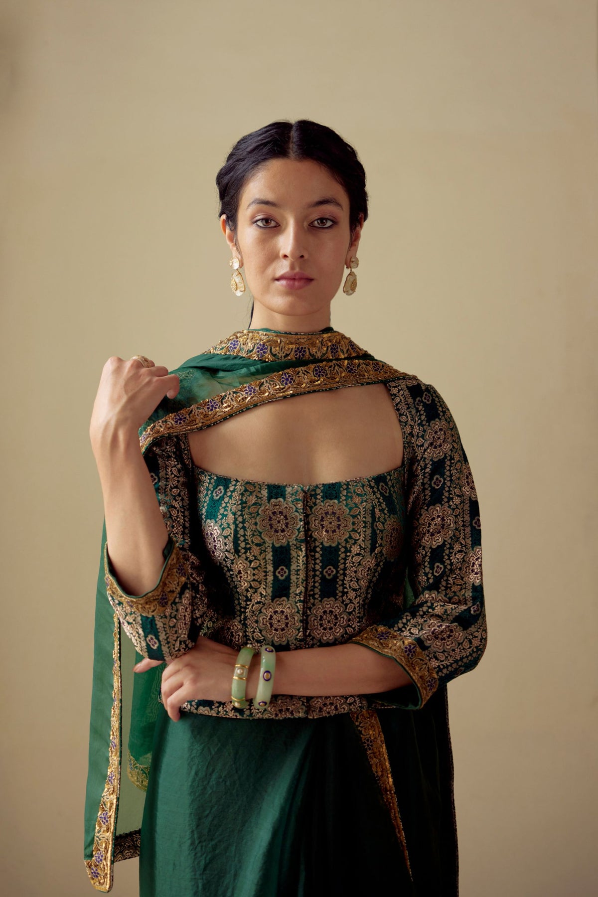 Parivee Bottle Green Corset Blouse