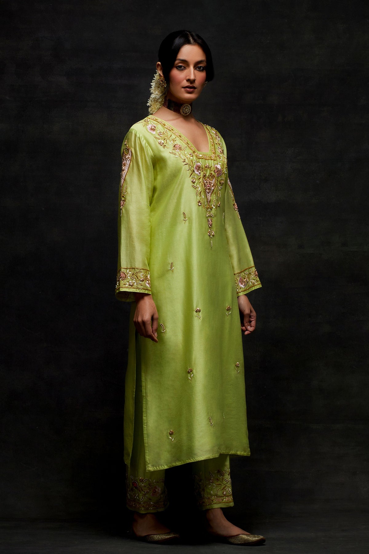 Green Yoke Kurta Set