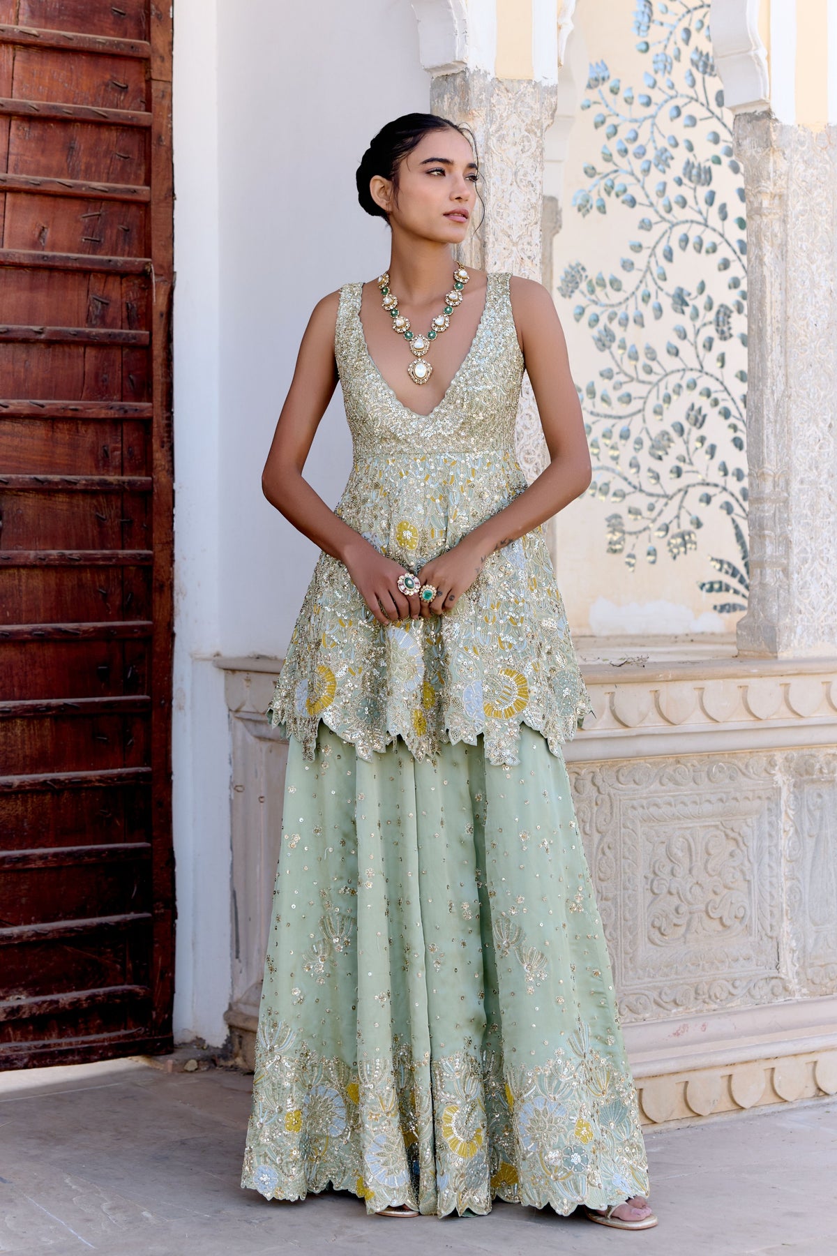 Sage Peplum Sharara Set