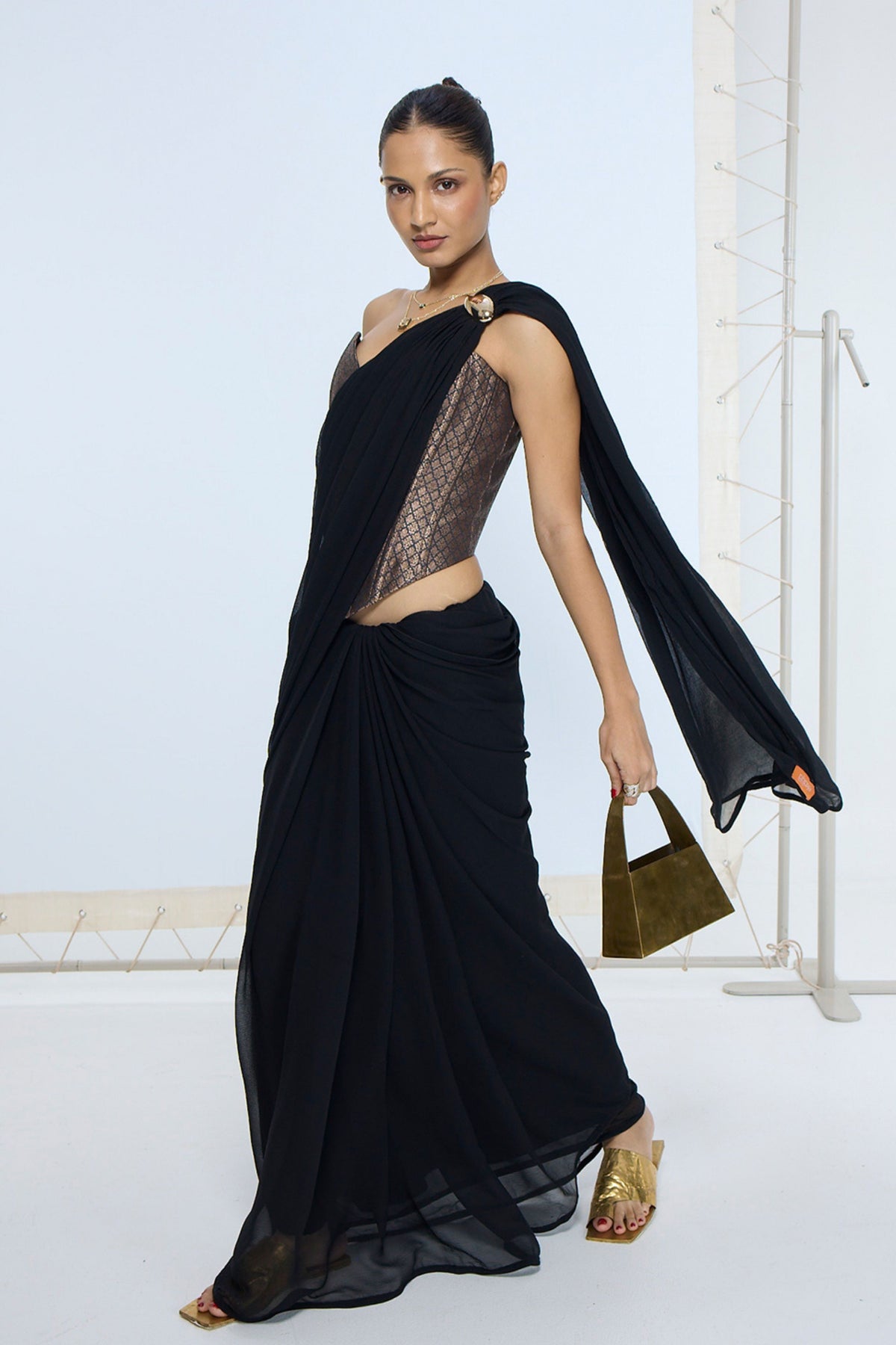Midnight Black Brooch Saree