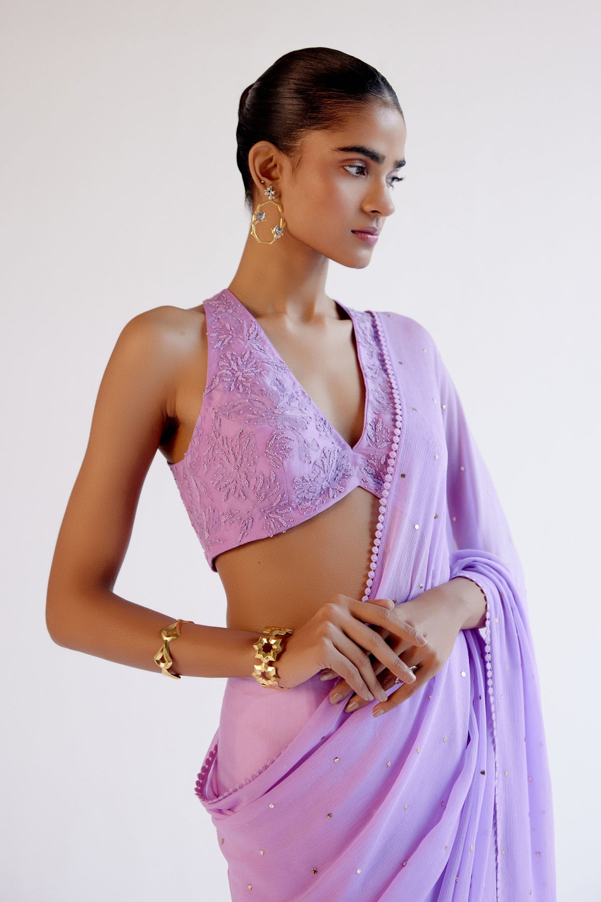 Lilac Mukaish Saree Set