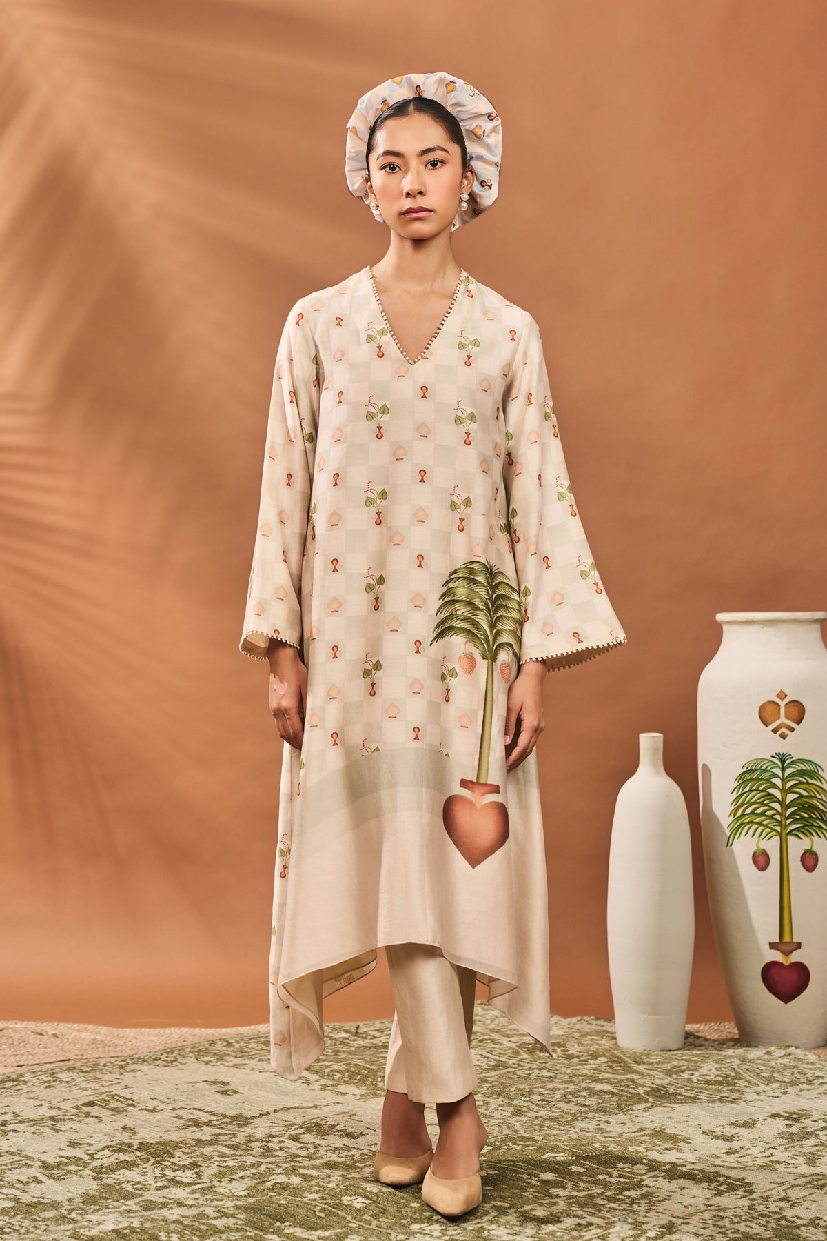 Ivory Checkers Bloom Kurta Set