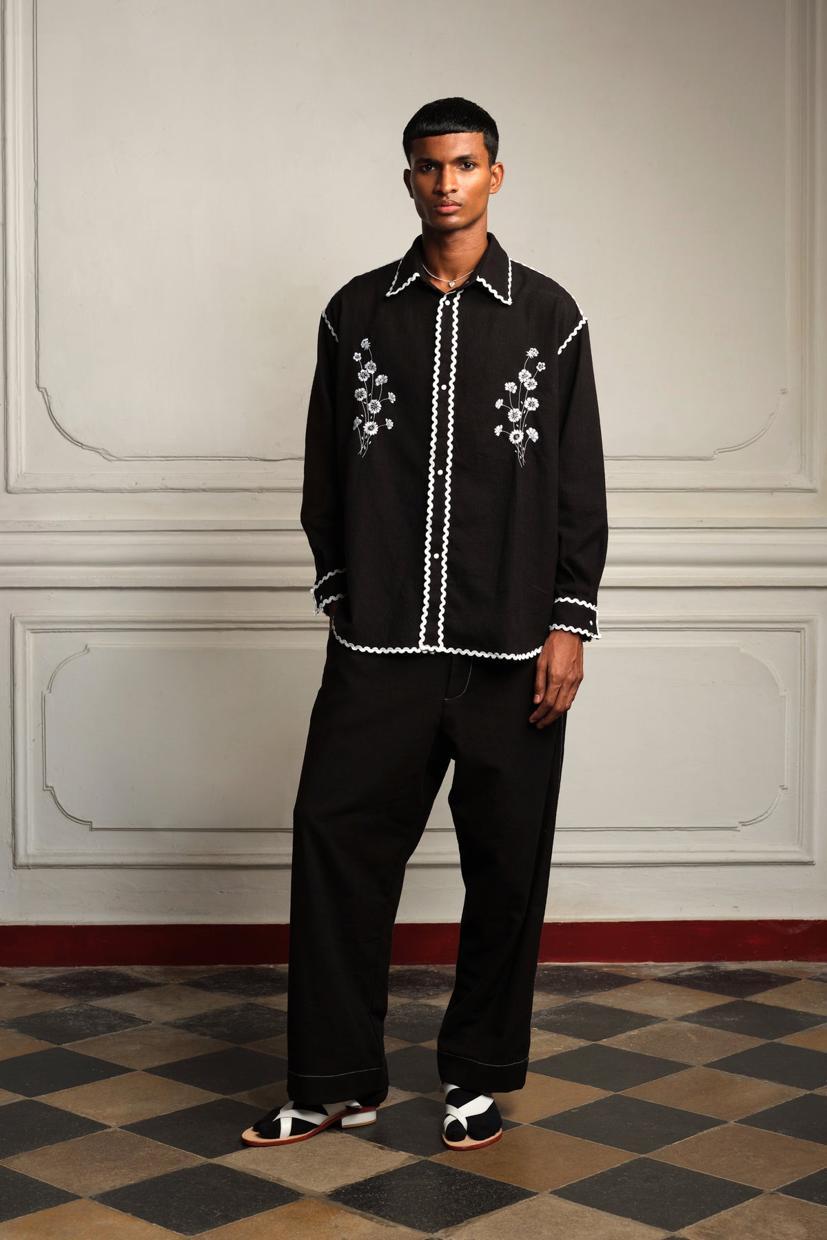 Hand embroidered shirt with trousers