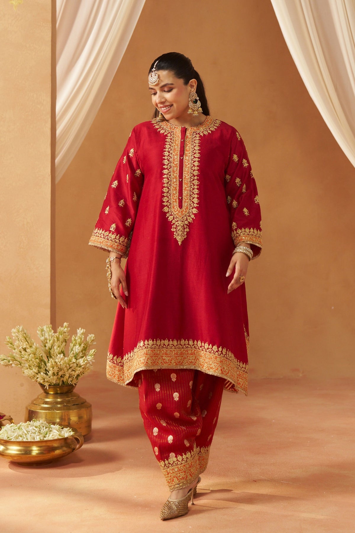 Zeenal Deep Red A-Line Kurta Set