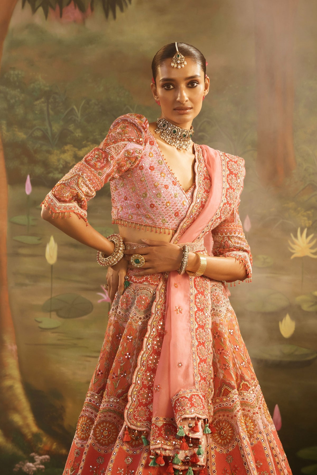 Rust Orange Raw Silk Lehenga