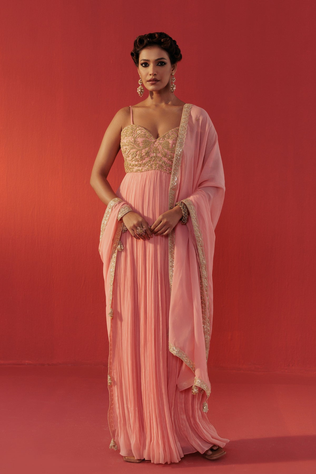 Peach Embroidered Dolly Anarkali