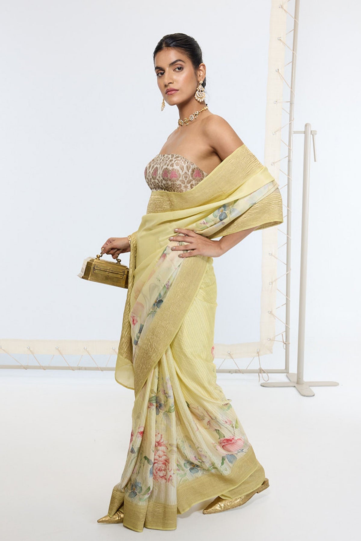 Handwoven Pastel Yellow Printed Saree