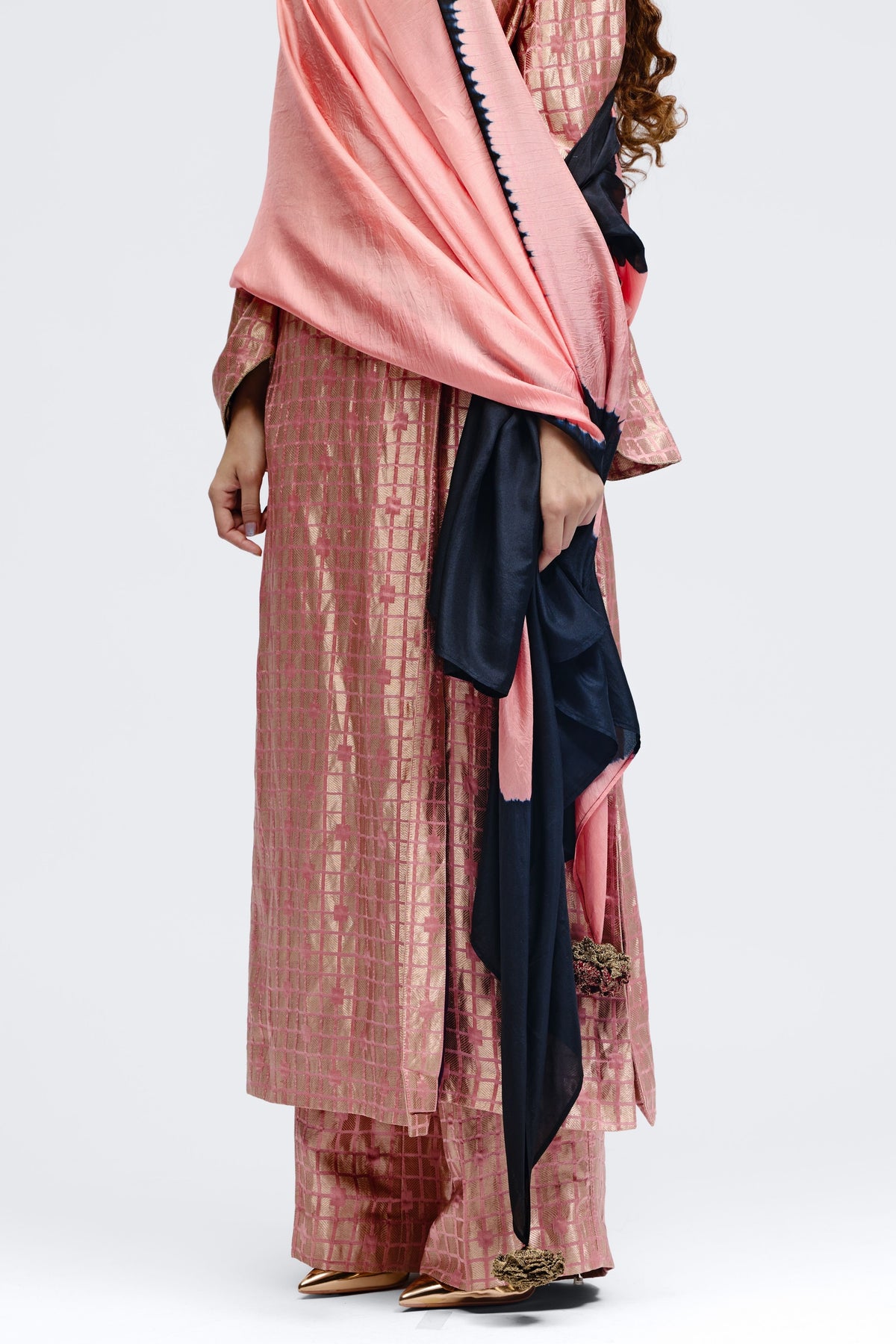 Grid Onion Pink Angrakha Kurta Set