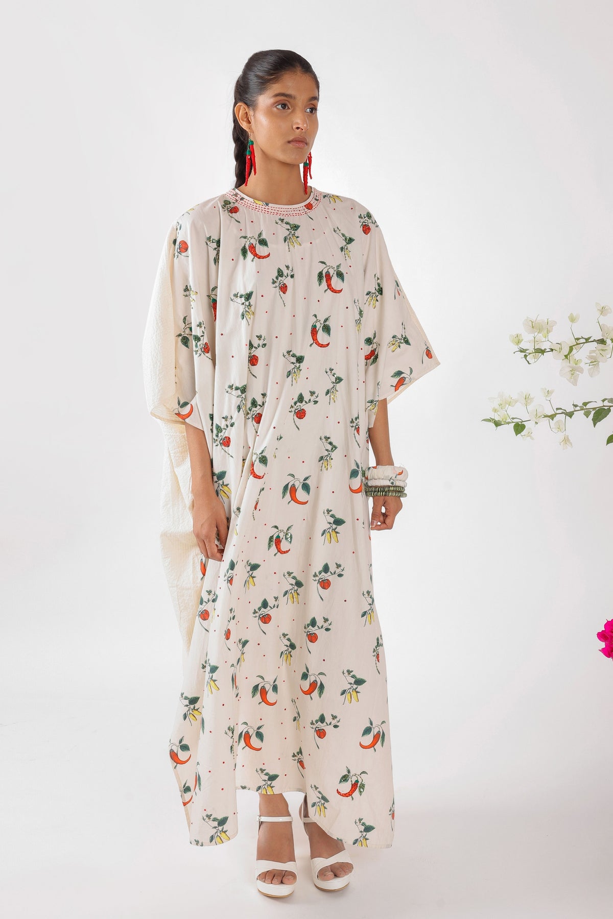 Seersucker Embroidered Kaftan