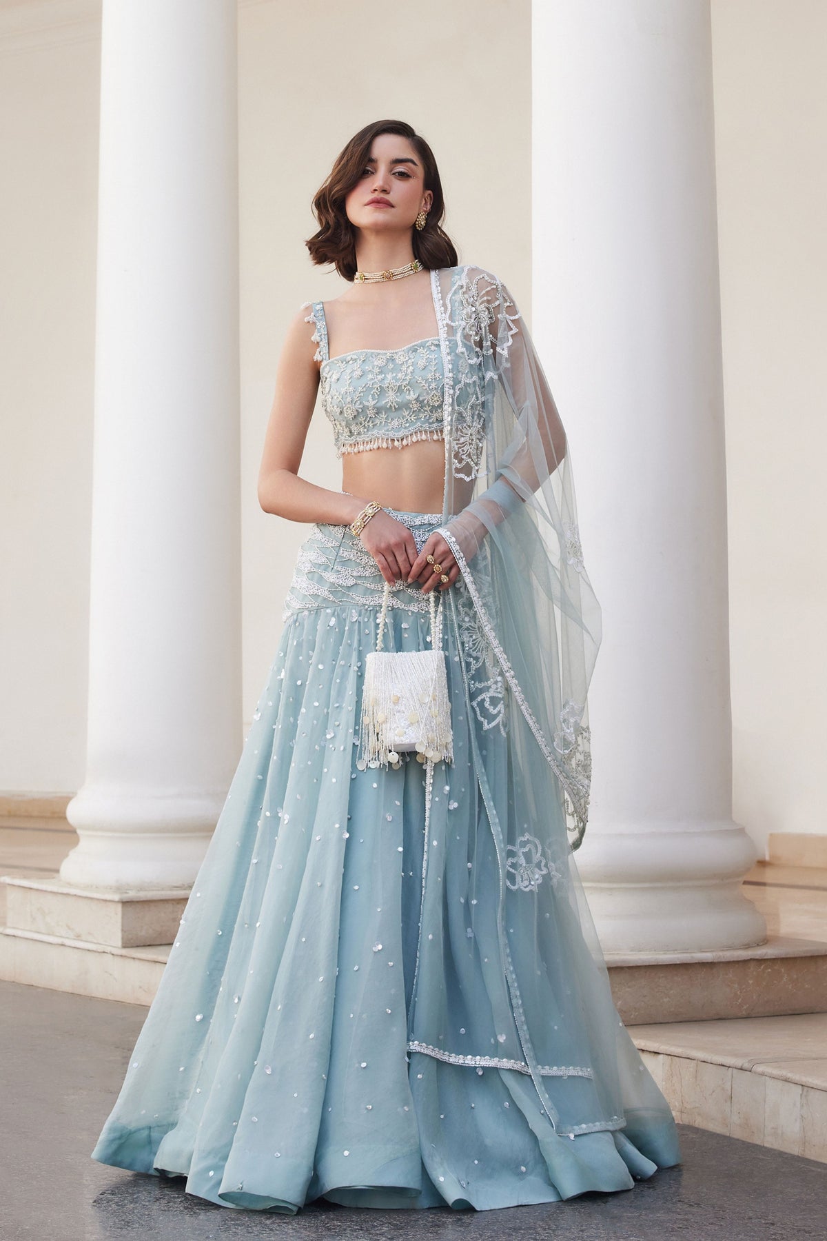 Powder Blue Organza Skirt and Bustier