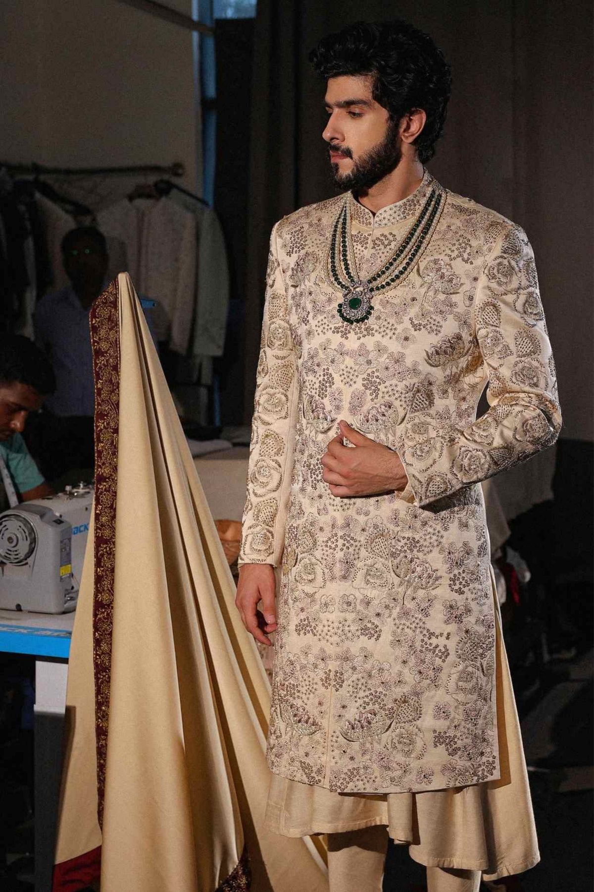 Gold Lace Sherwani Set