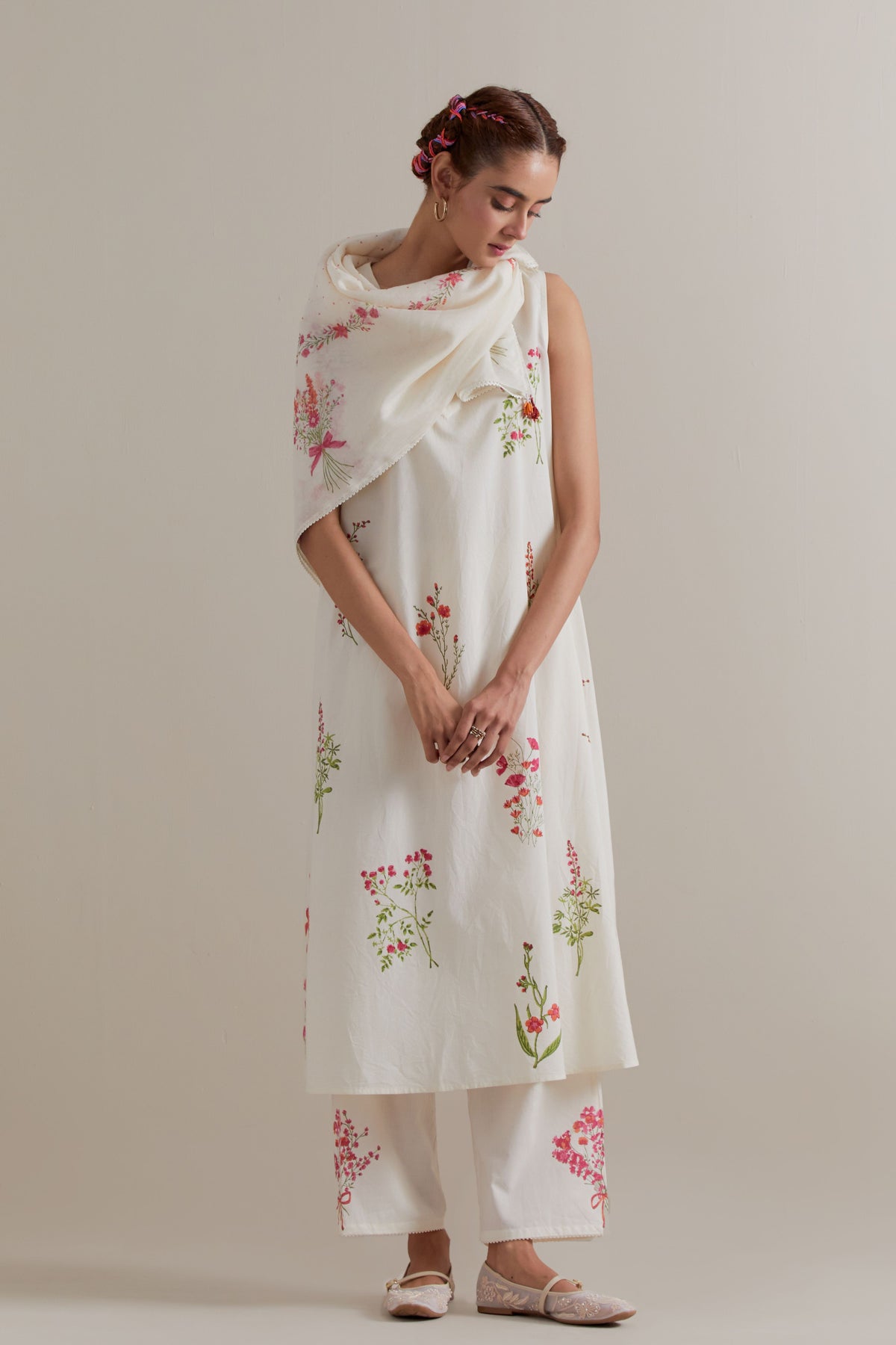 Pink Green Aline Kurta Set