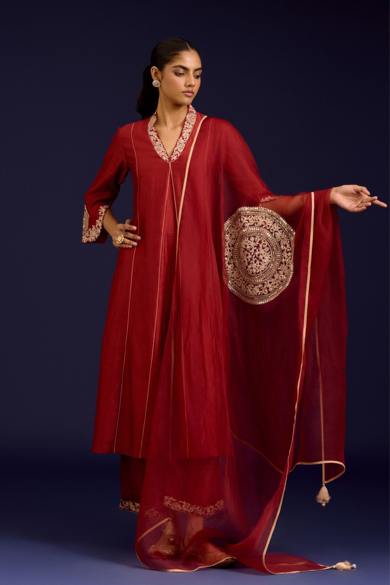 Rust Embroidered Kurta Set - Devnaagri - Elahe