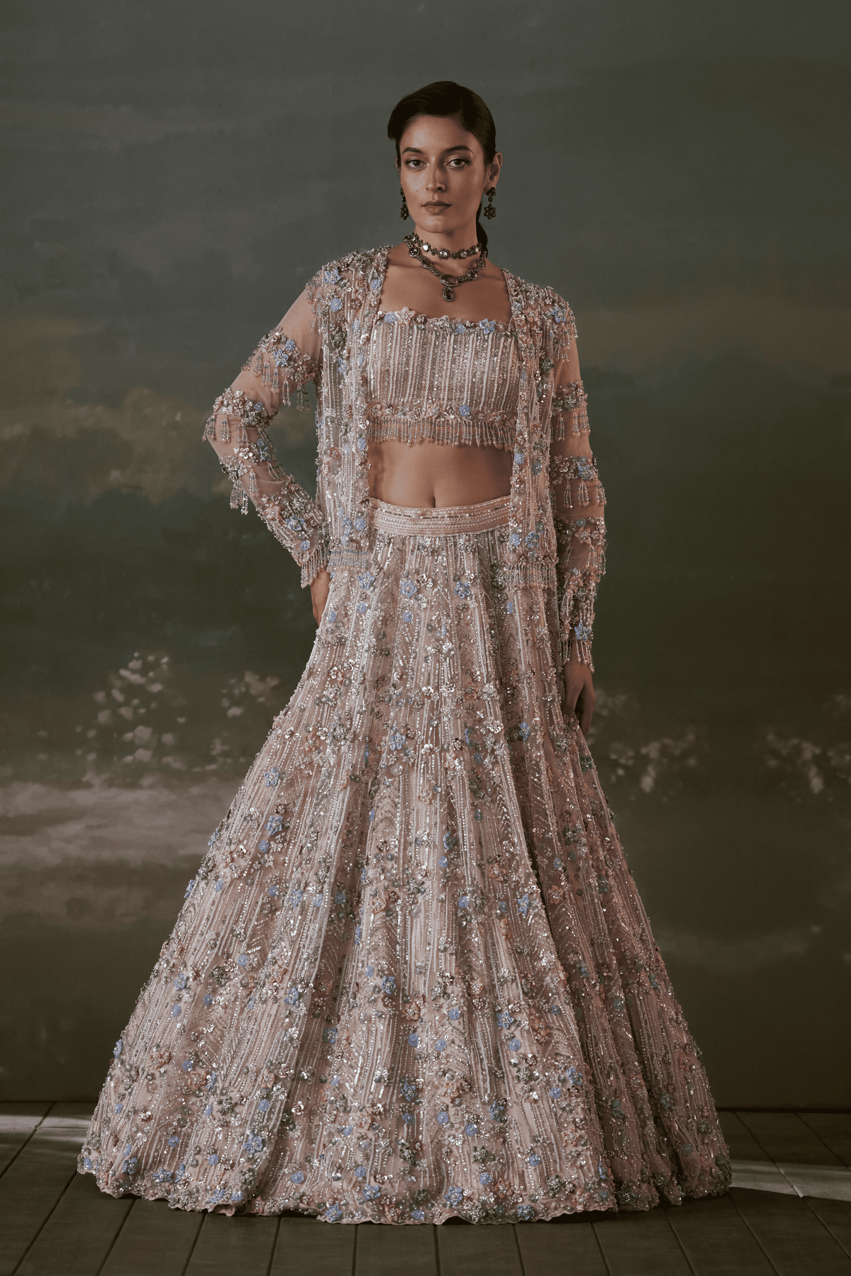 Peach Multicolored Lehenga Set