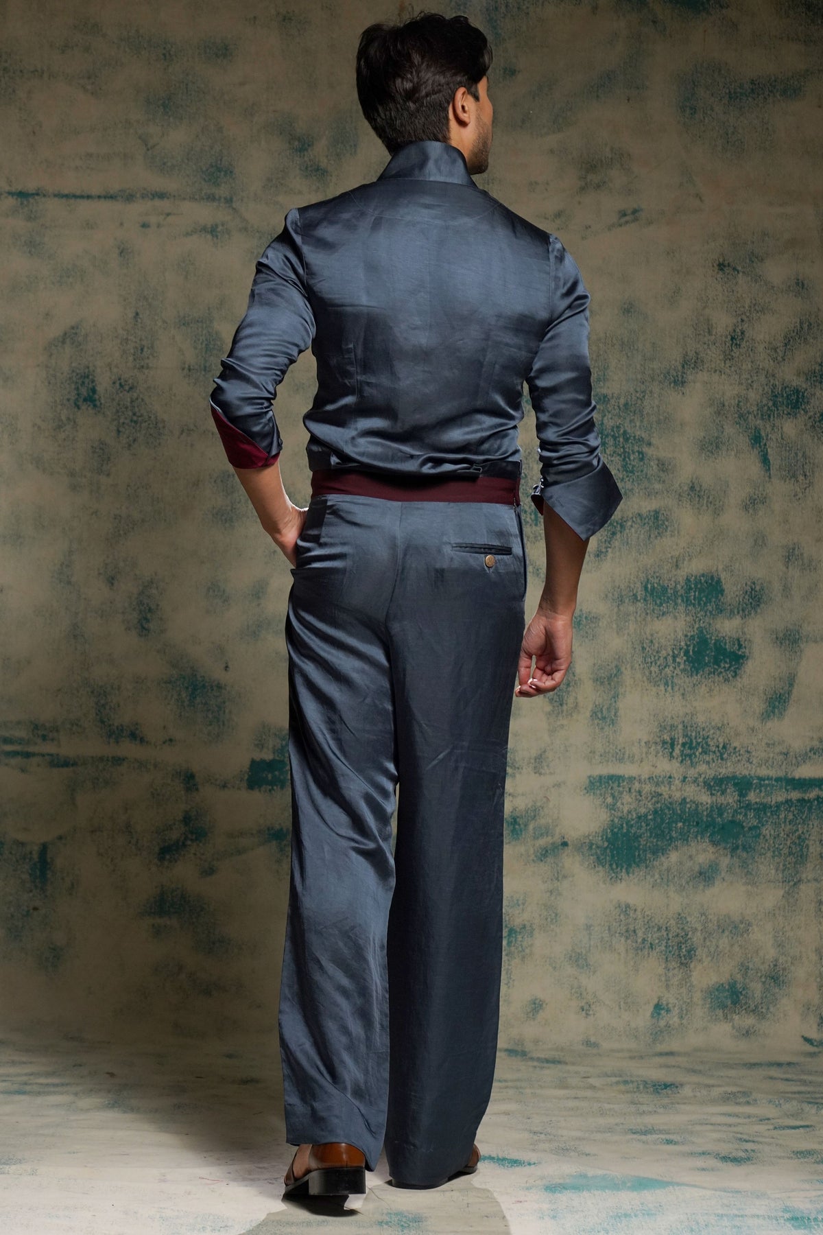 Charcoal Blue Shirt Set