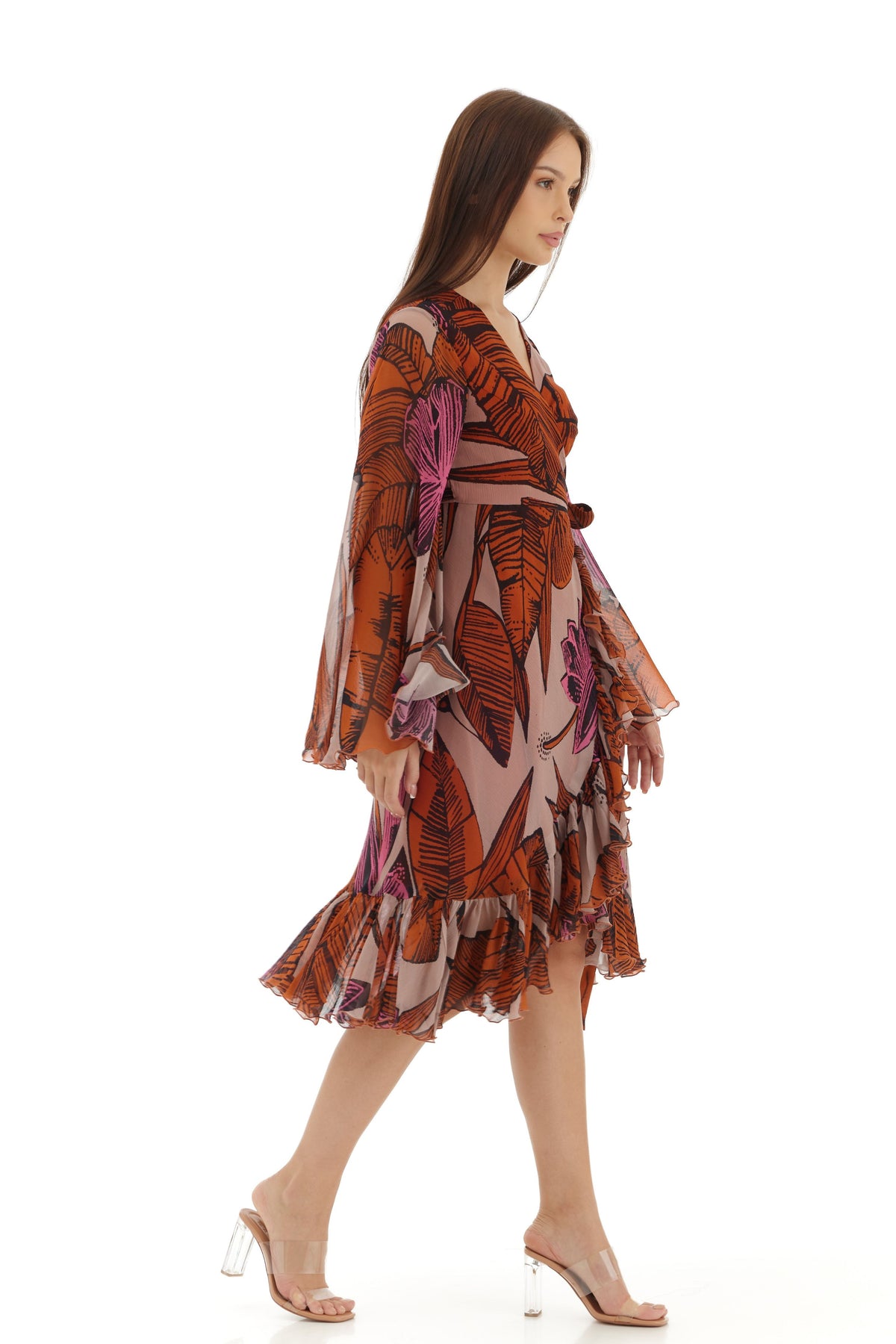 Orange and Beige Wrap Dress