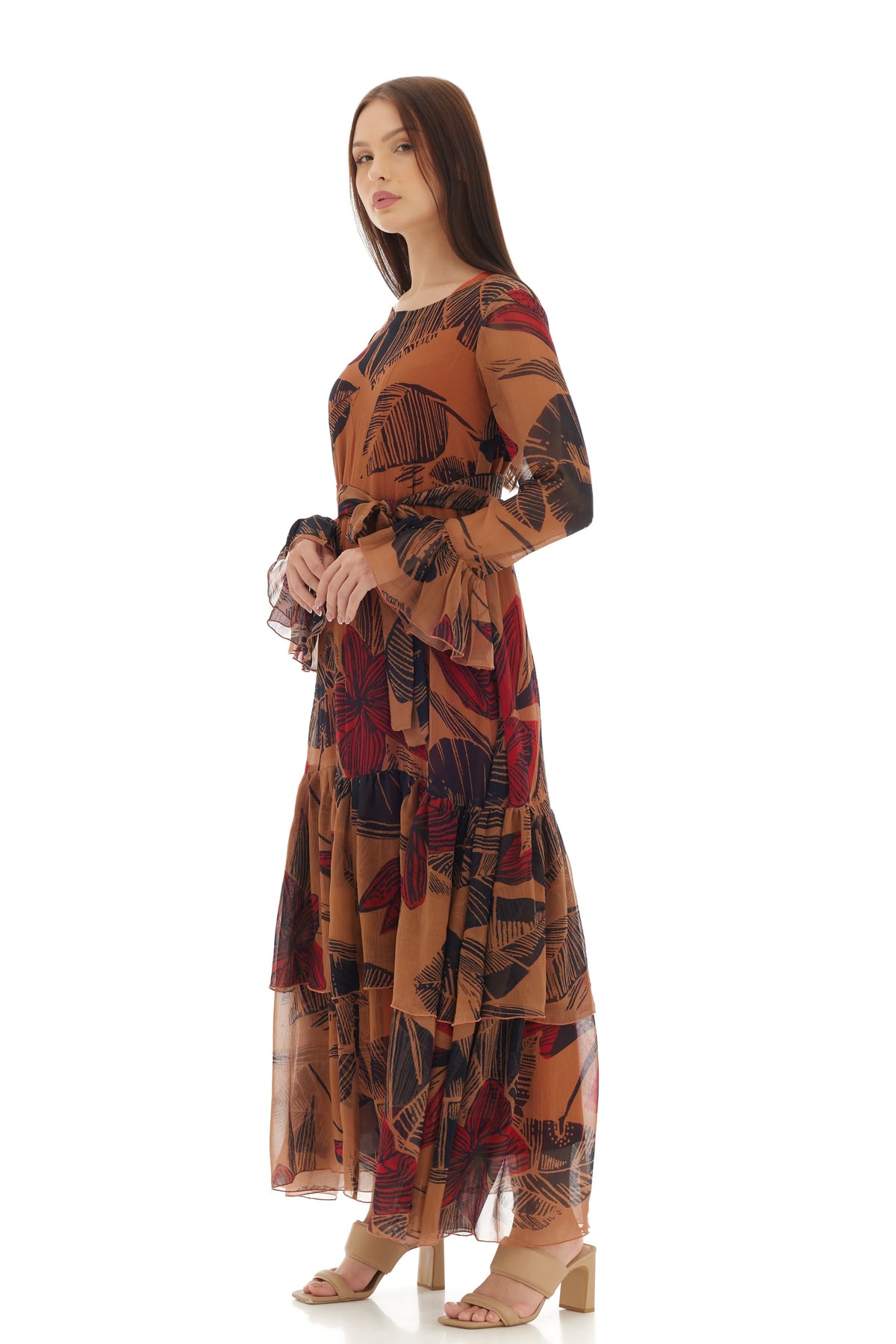 Orange Floral Long Dress