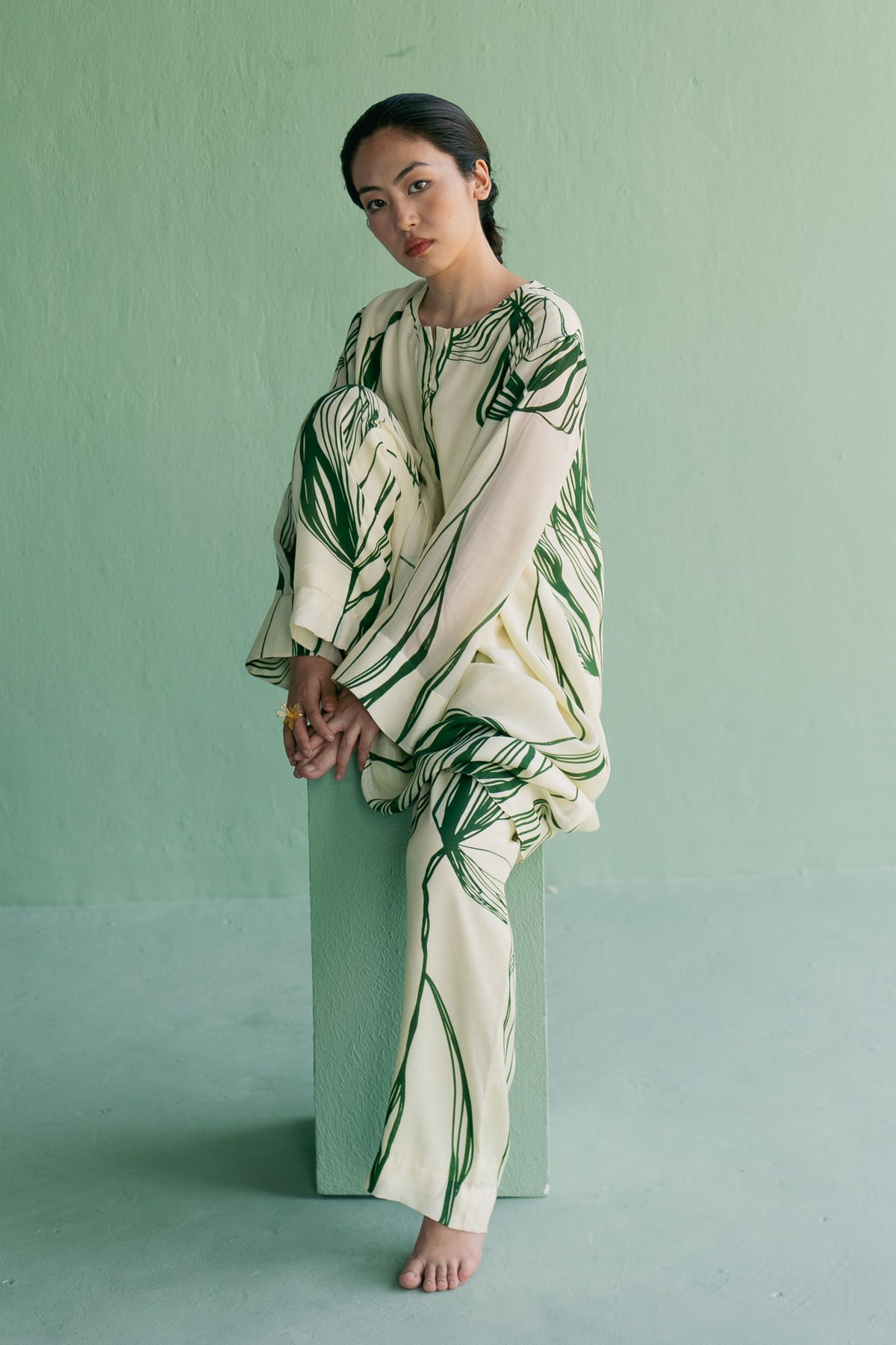Green Line Kurta Set