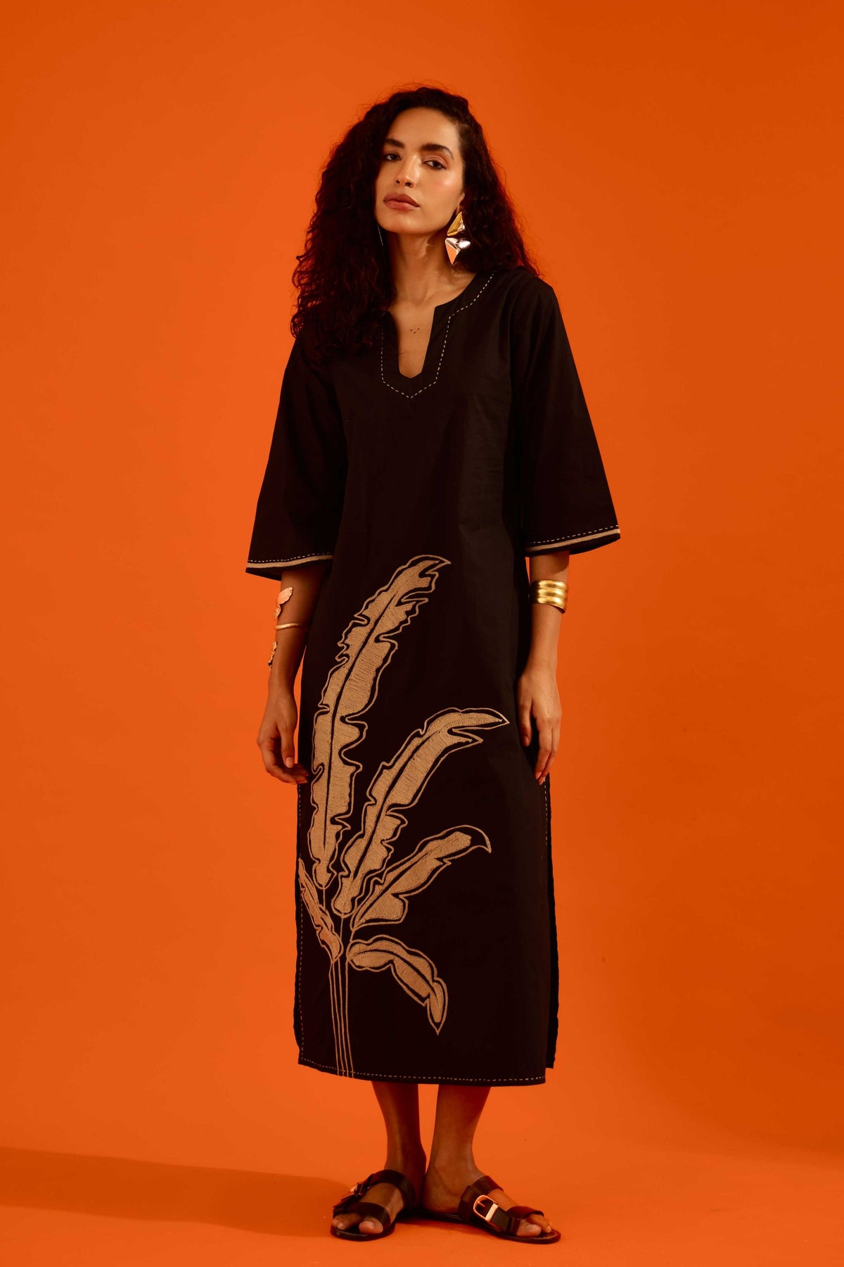Leaf Motif Black Dress