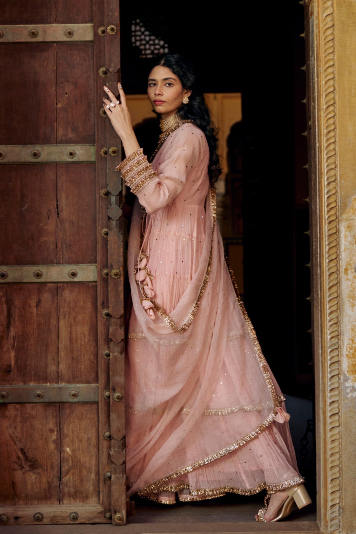 Vintage Blush Tiered Angrakha Set