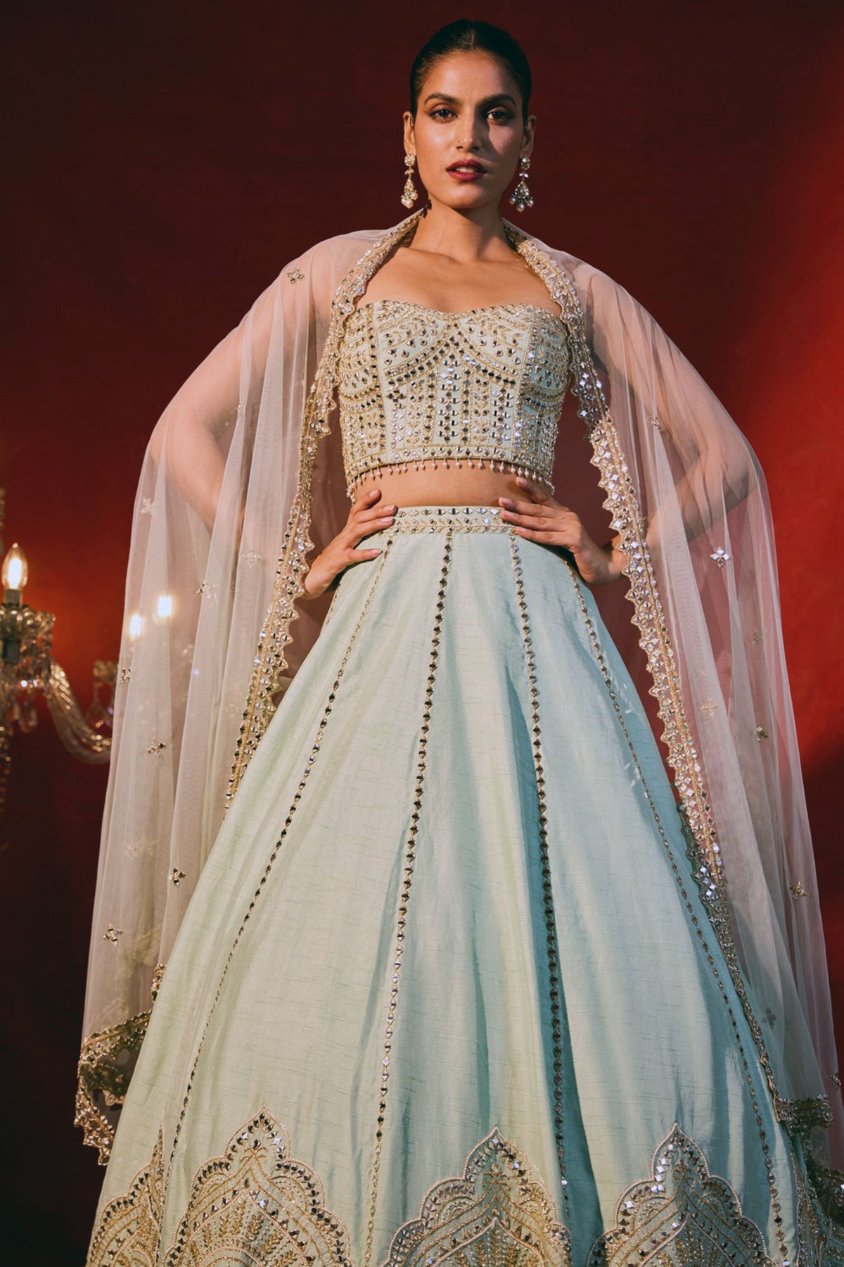 Mirror Scallop Mint  Lehenga Set