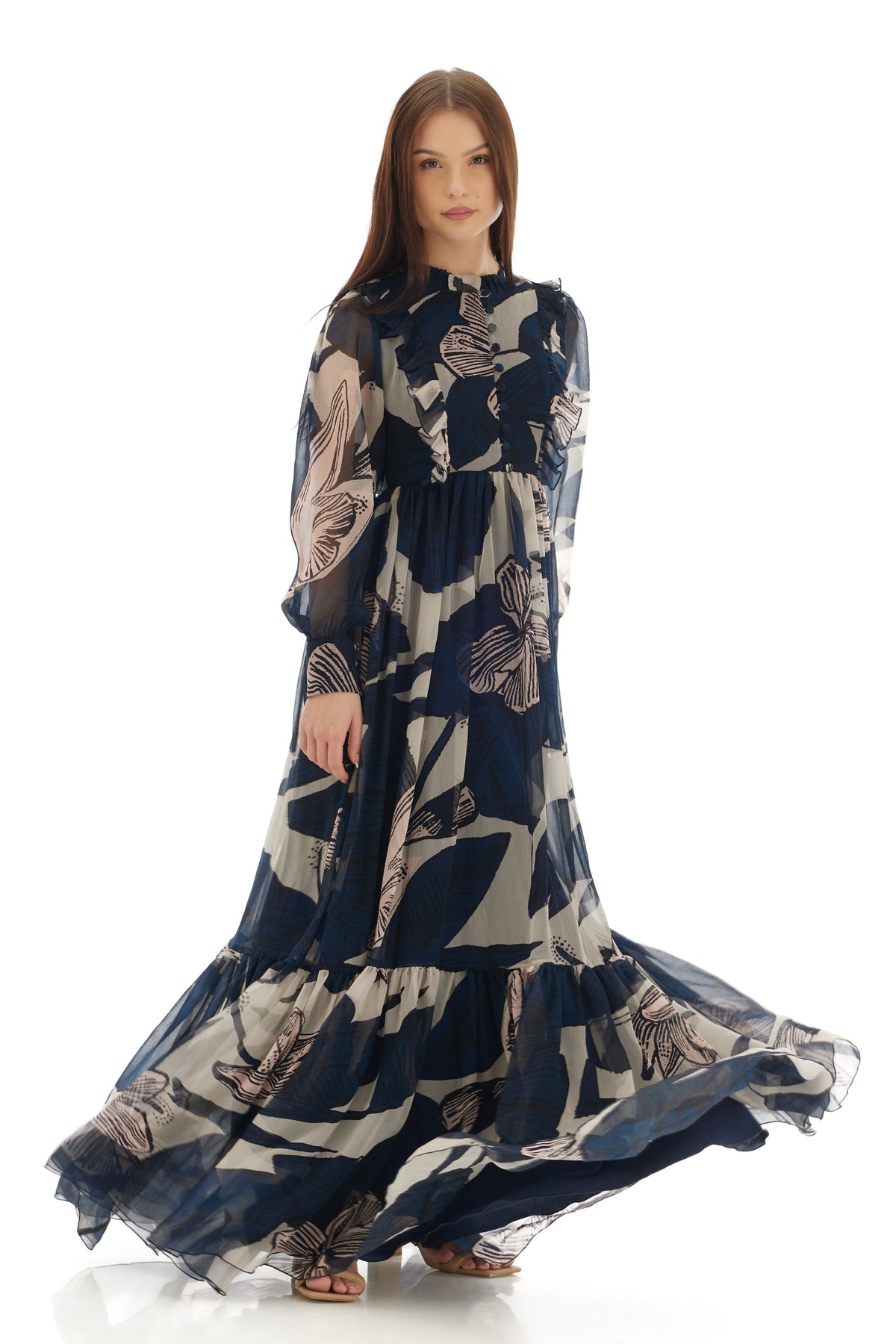 Blue and White Long Dress