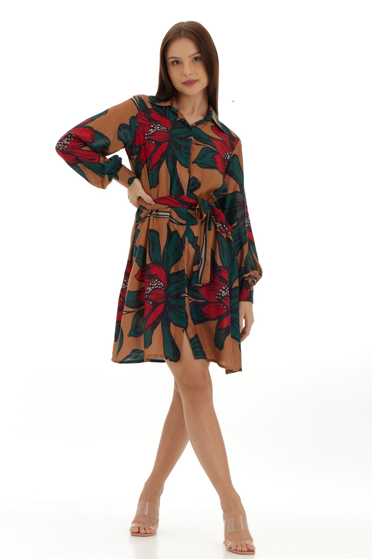 Beige and Green Dress