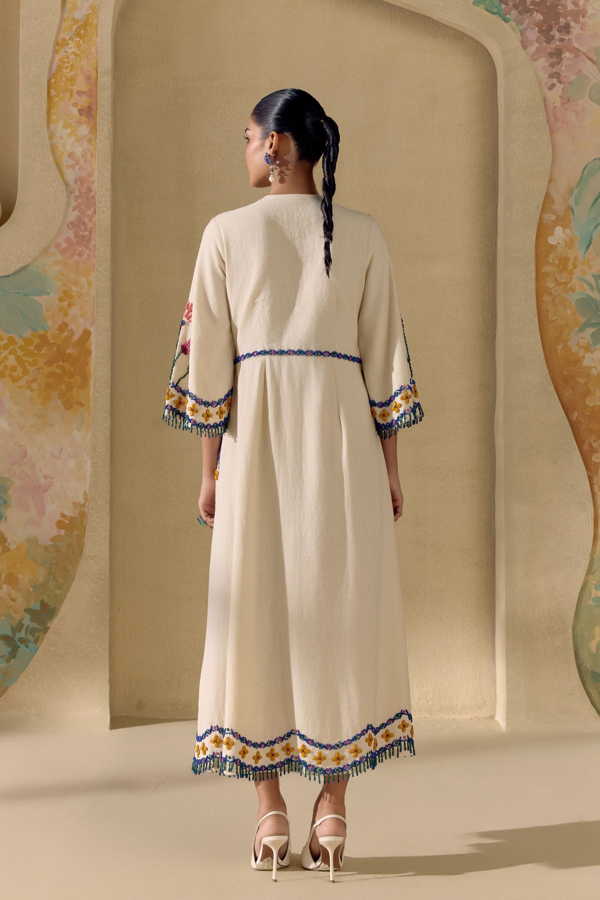 Ivory Mosaic Beadwork Midi Dress