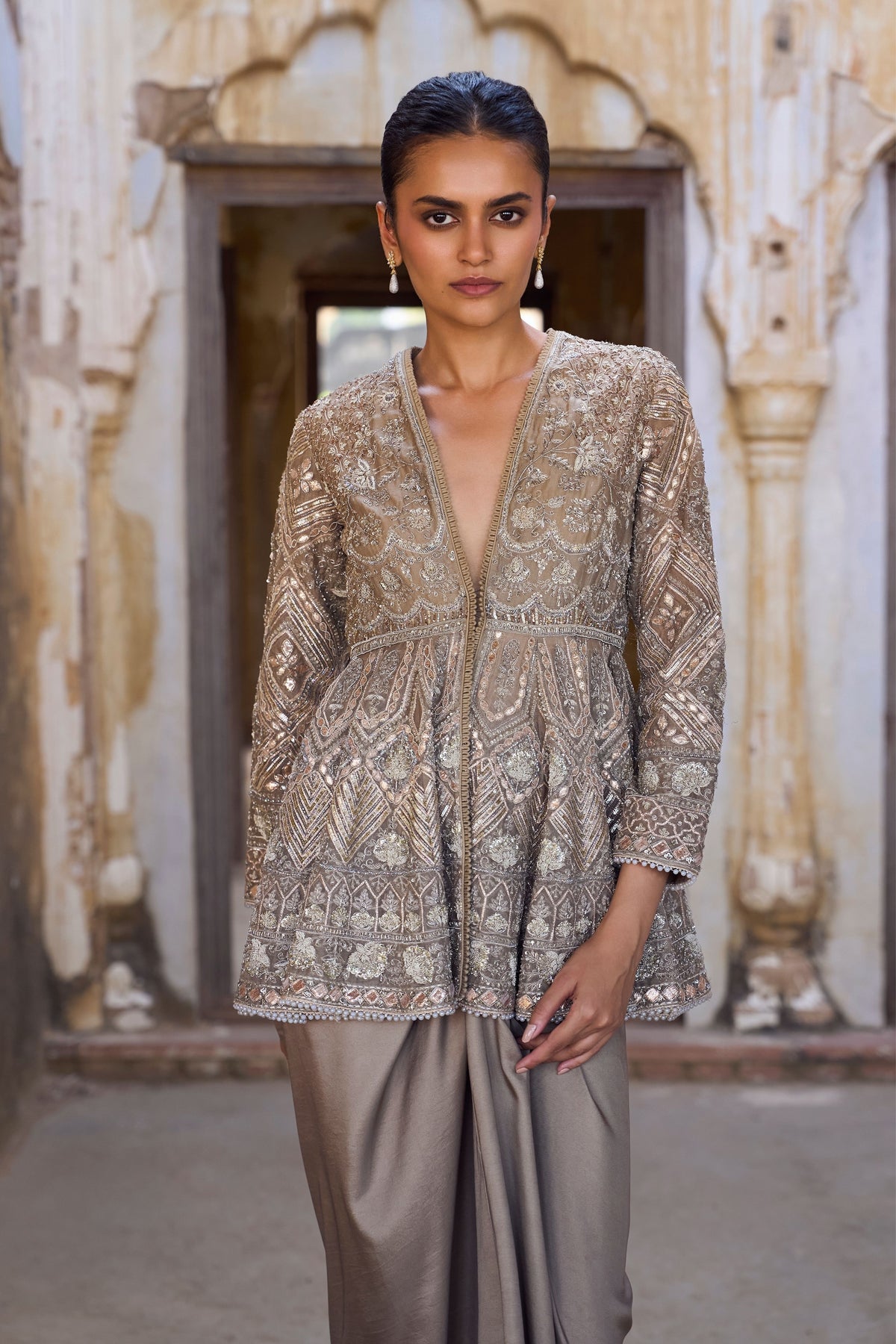 Golden Beige Peplum Set